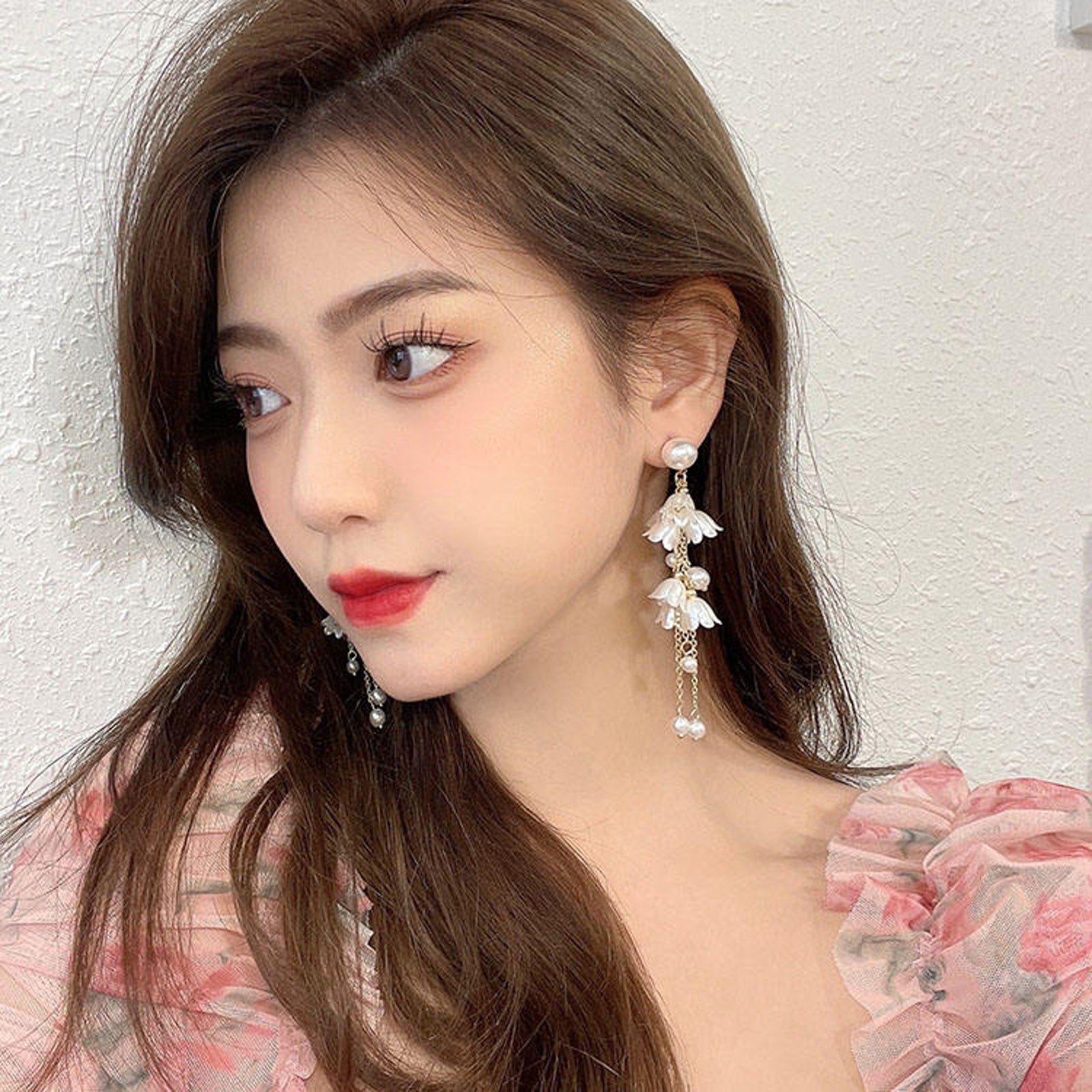 White Floral Pearl Long Dangler Earrings for Women | Gold Finish Imitation Jewellery | Elegant Party Wear