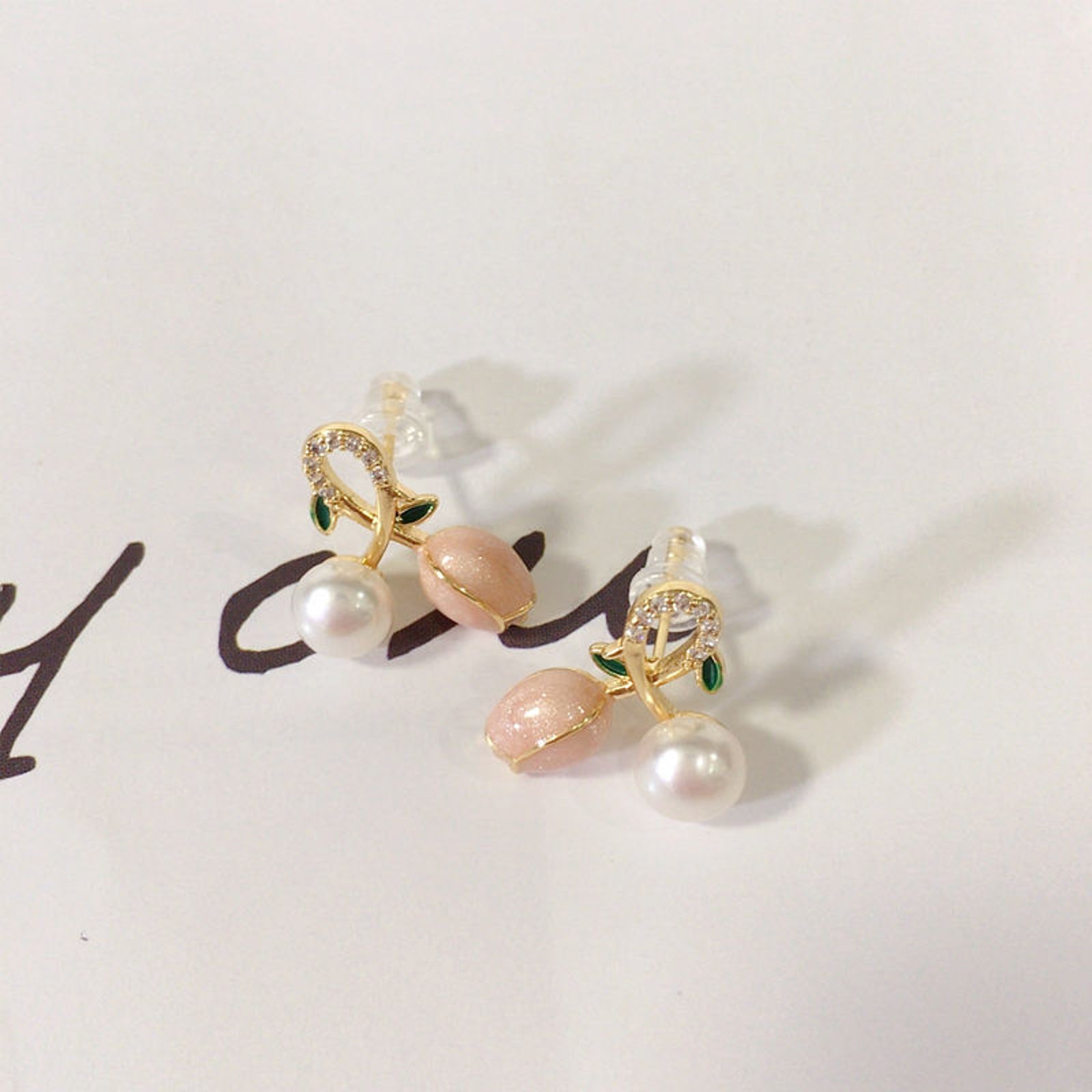 Elegant Floral Pearl Stud Earrings for Women | Gold-Plated Designer Imitation Jewellery
