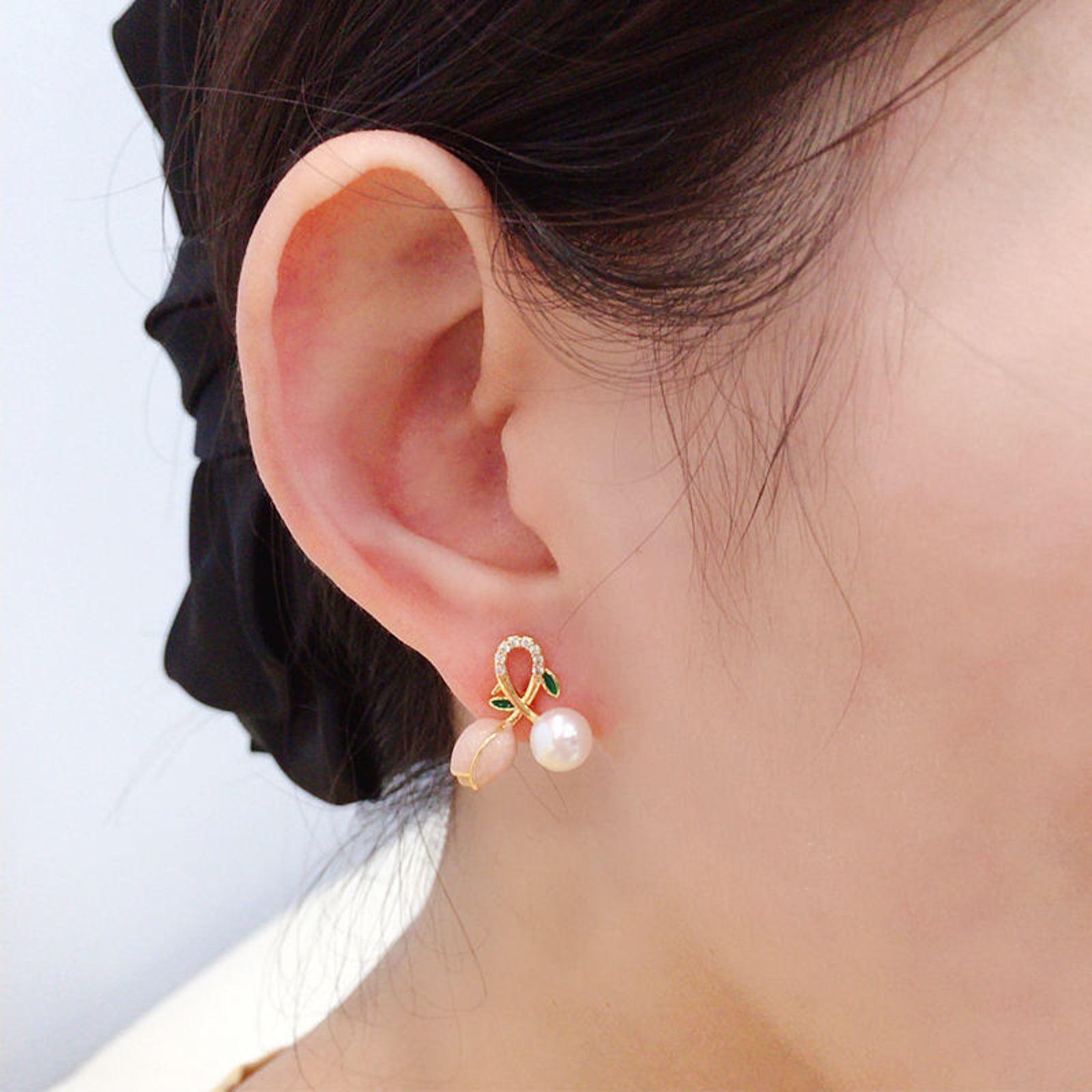 Elegant Floral Pearl Stud Earrings for Women | Gold-Plated Designer Imitation Jewellery