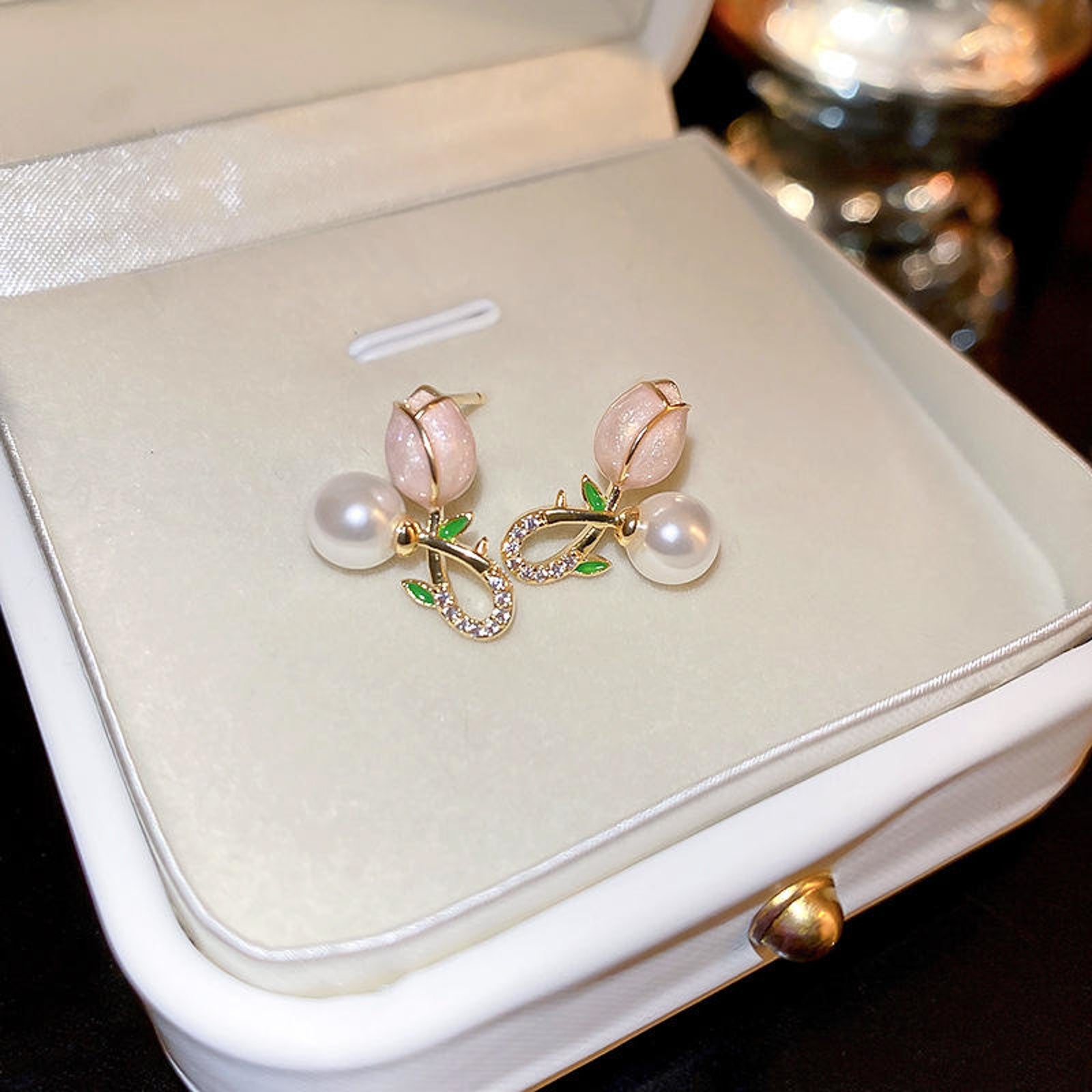 Elegant Floral Pearl Stud Earrings for Women | Gold-Plated Designer Imitation Jewellery