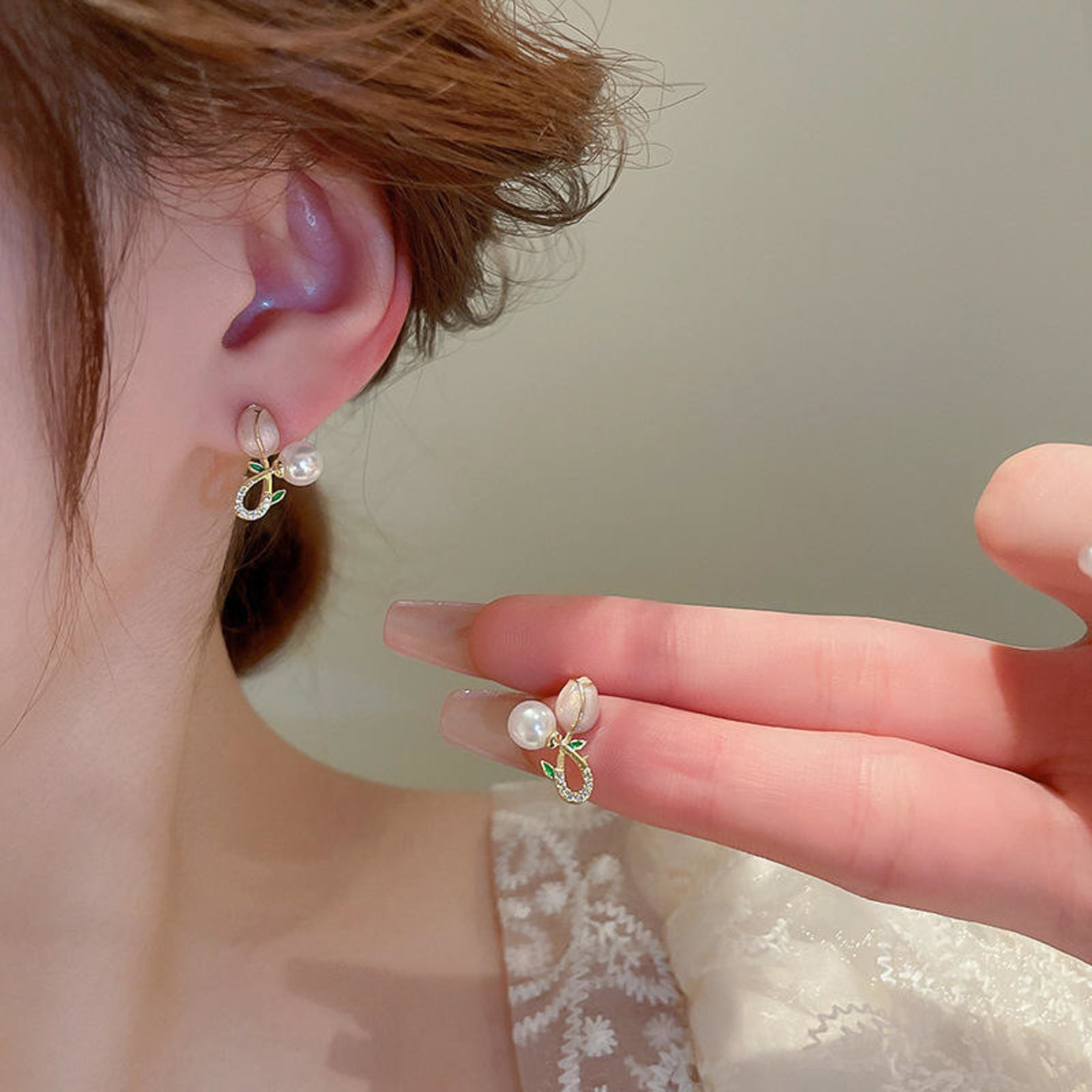 Elegant Floral Pearl Stud Earrings for Women | Gold-Plated Designer Imitation Jewellery