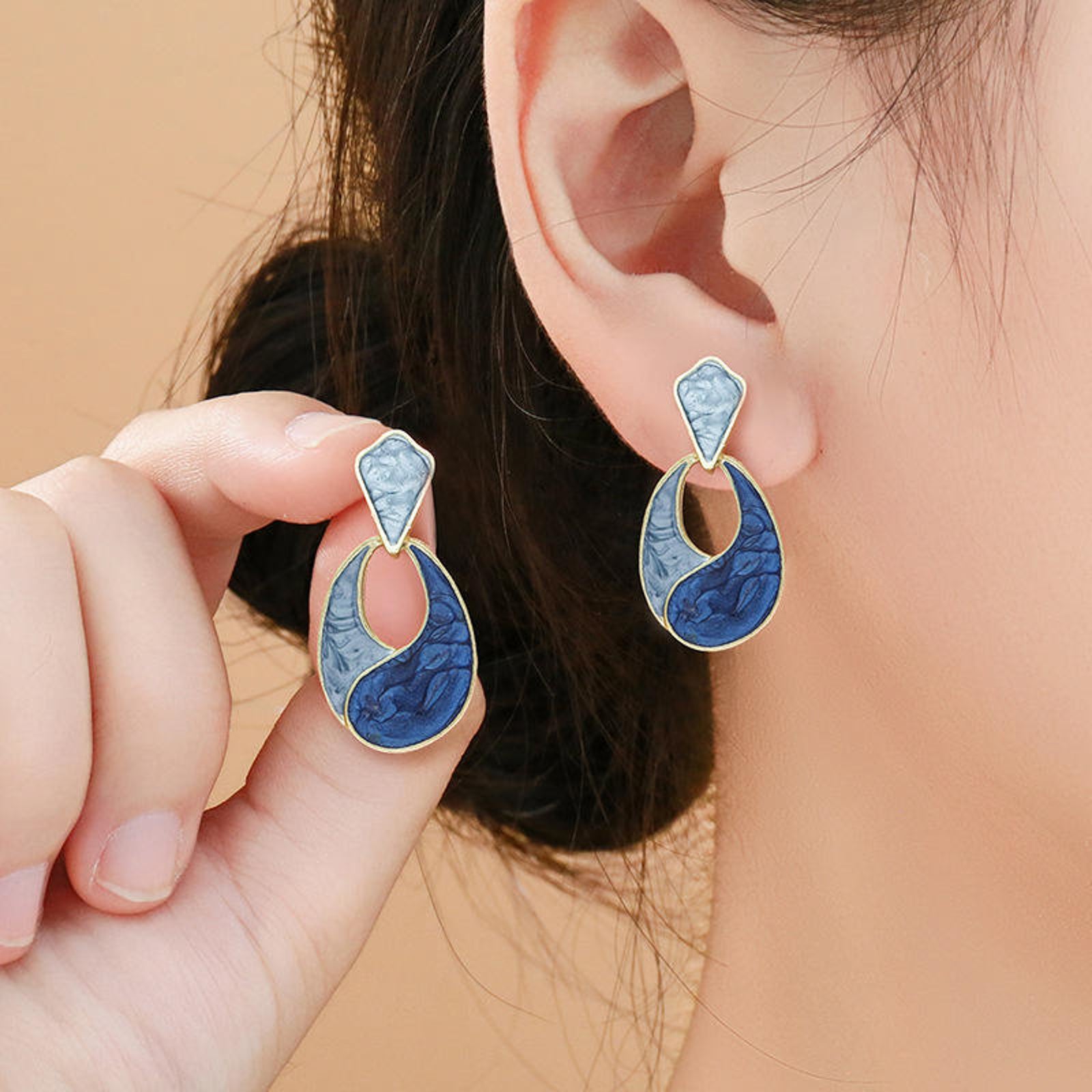 Designer Blue Enamel Drop Earrings for Women
