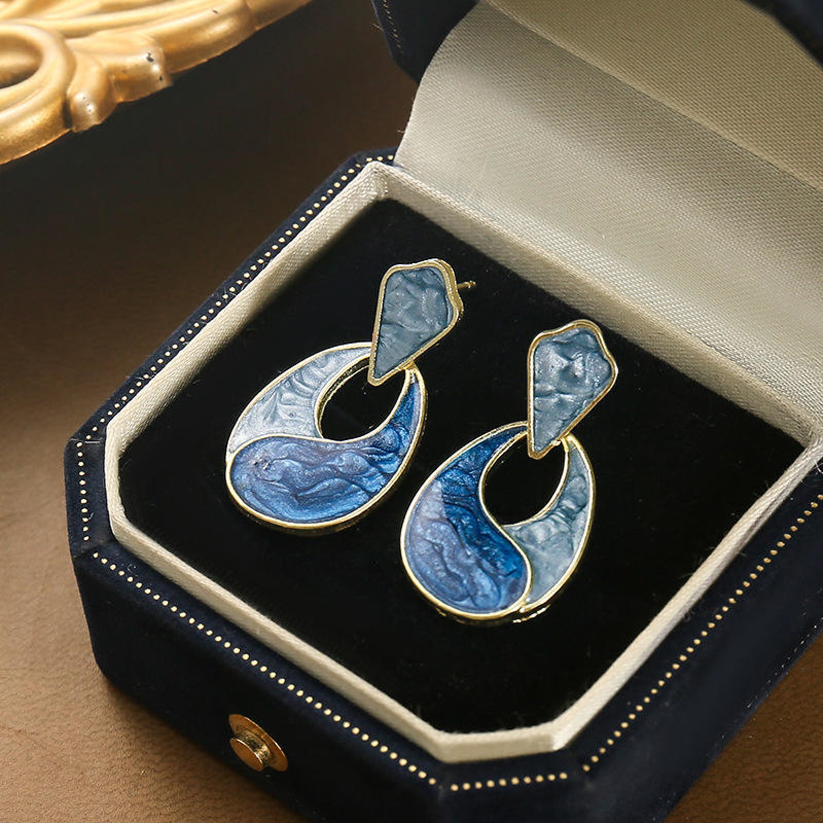 Designer Blue Enamel Drop Earrings for Women