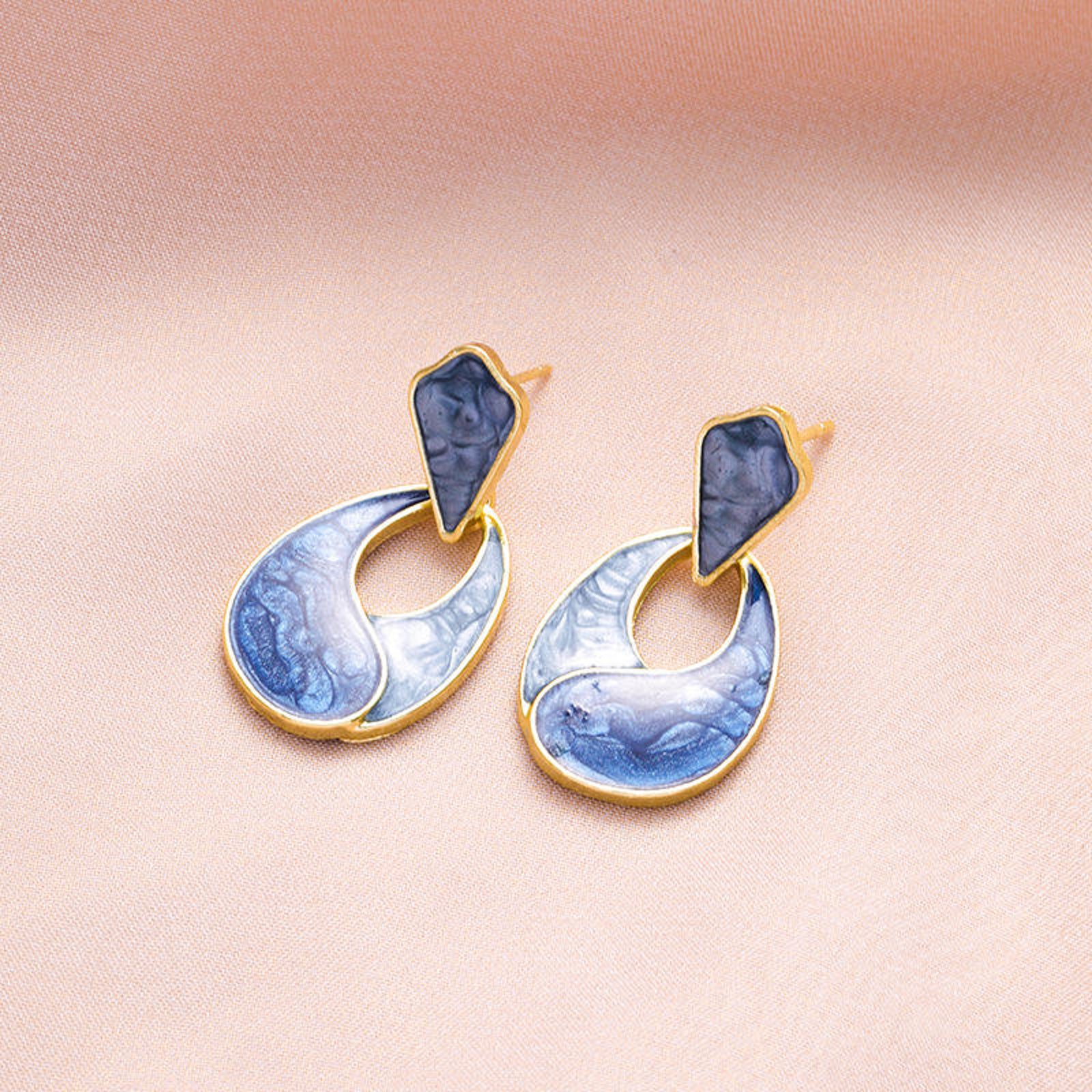 Designer Blue Enamel Drop Earrings for Women