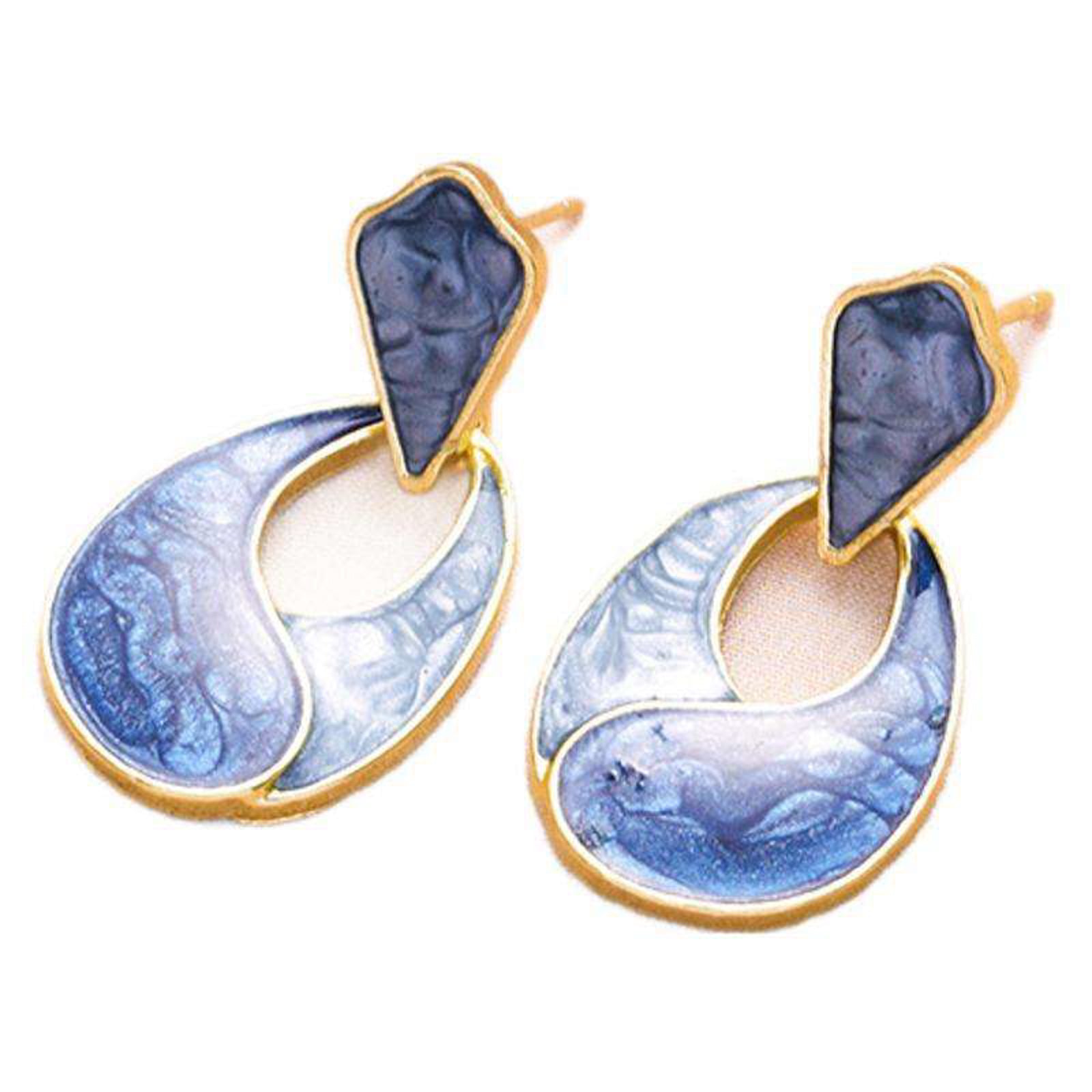 Designer Blue Enamel Drop Earrings for Women