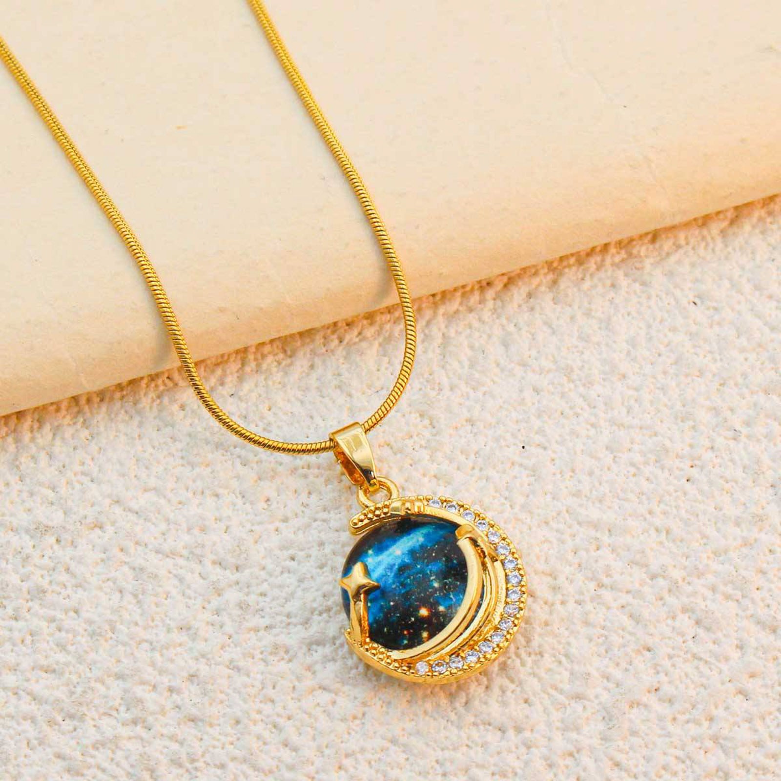 Galaxy Moon Pendant Necklace for Women – Gold Plated Celestial Imitation Jewellery