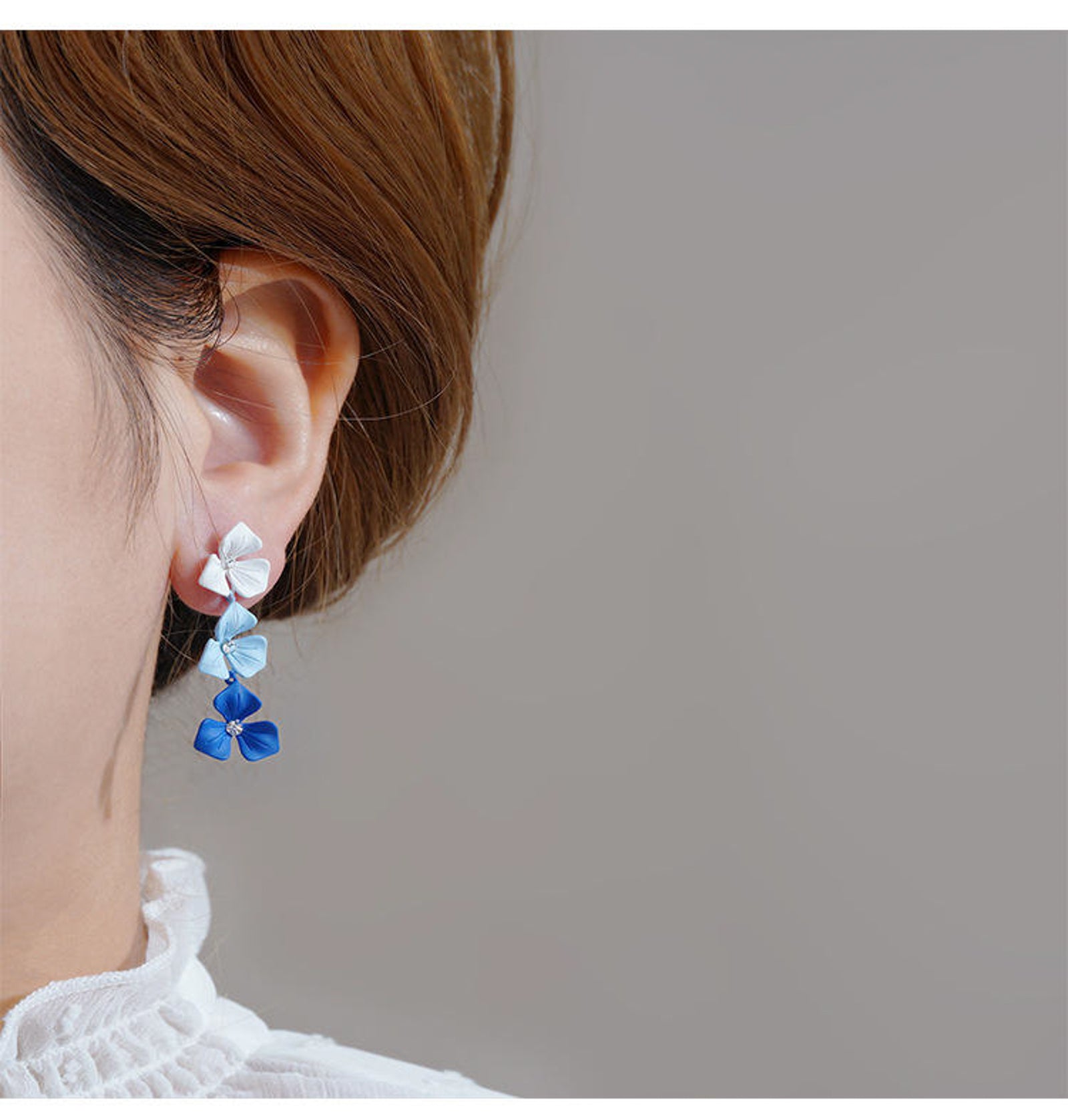 Blue & White Floral Drop Earrings for Women