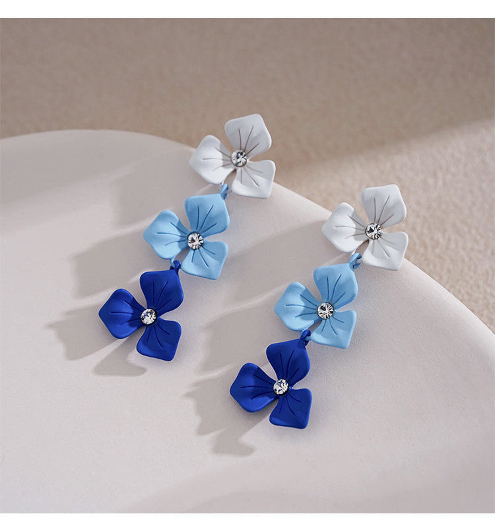 Blue & White Floral Drop Earrings for Women
