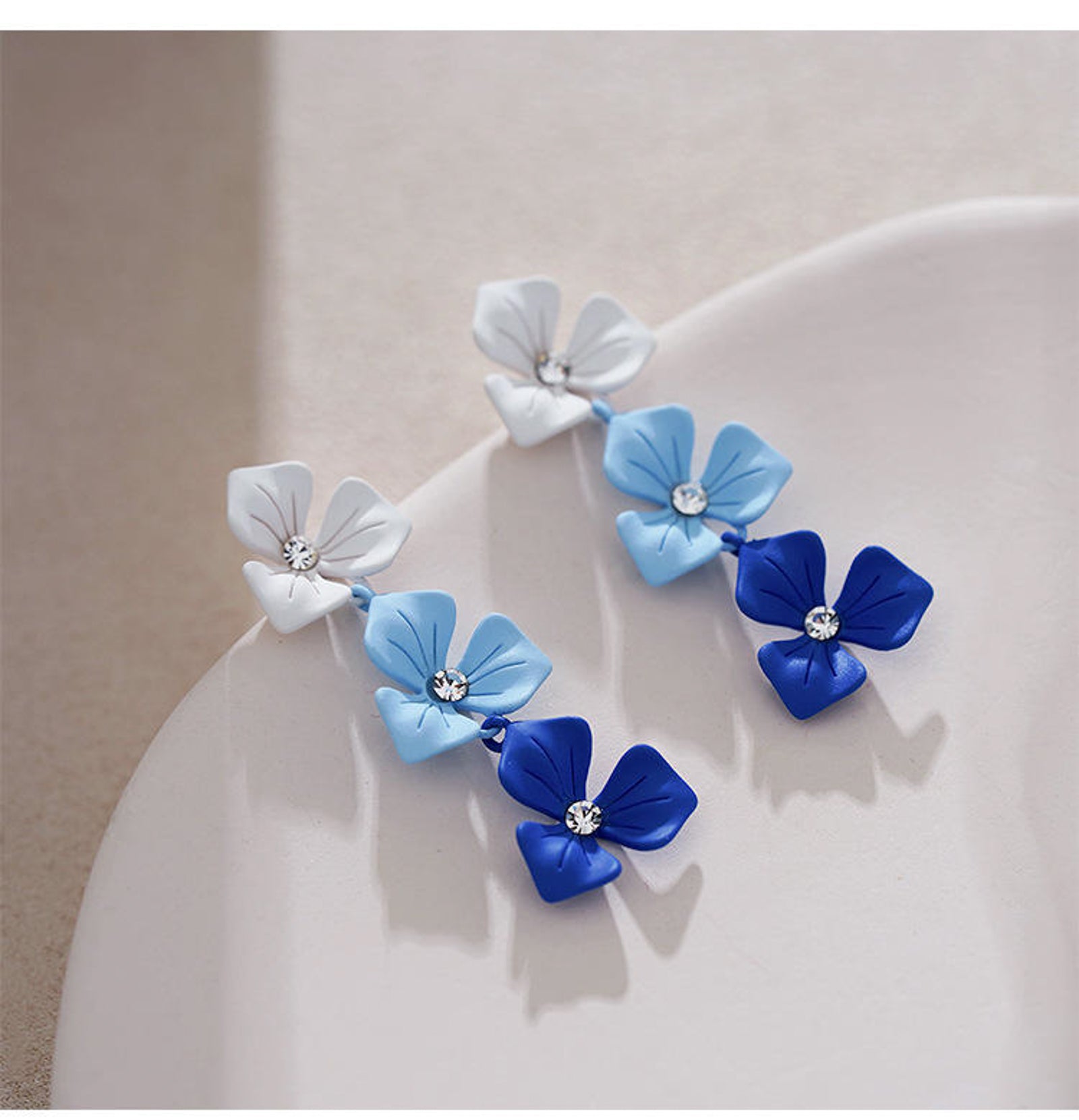 Blue & White Floral Drop Earrings for Women