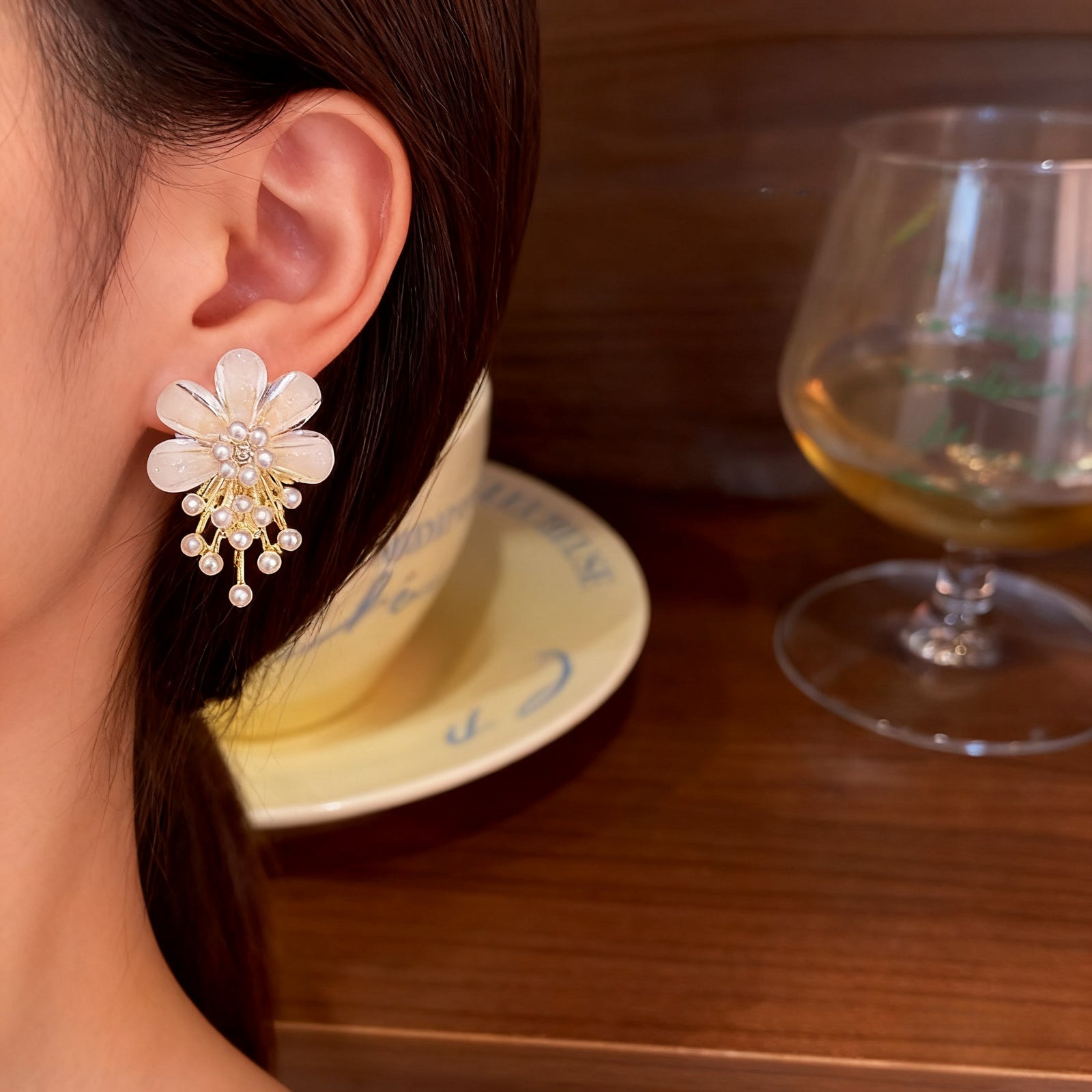 Elegant Floral Pearl Stud Earrings for Women