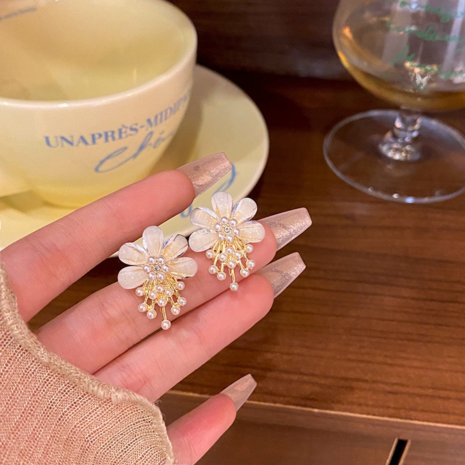 Elegant Floral Pearl Stud Earrings for Women