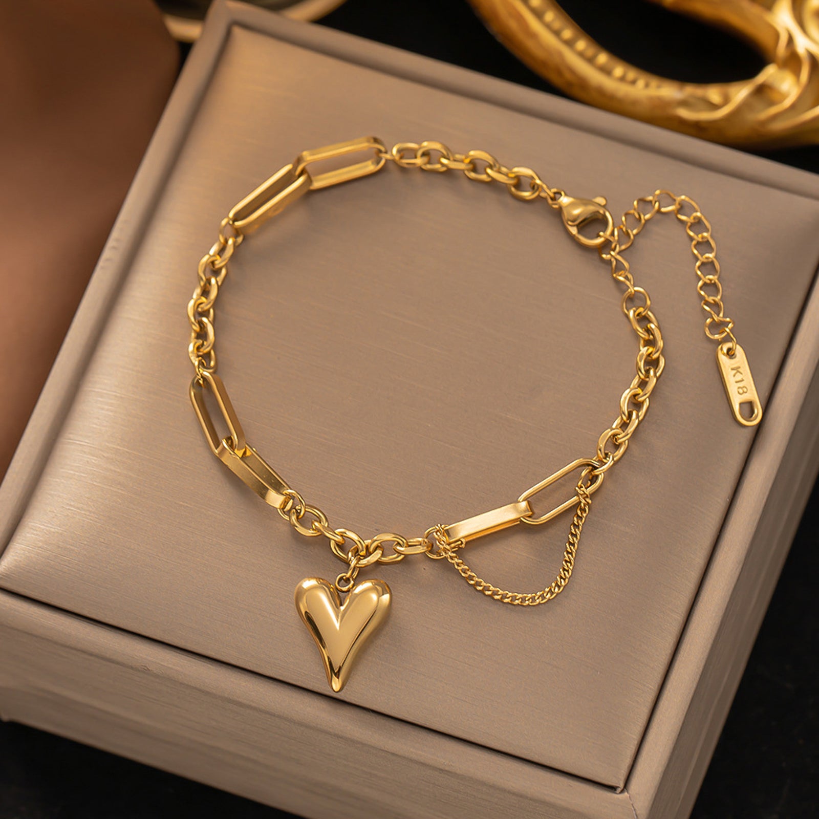 Gold-Plated Heart Charm Bracelet for Women