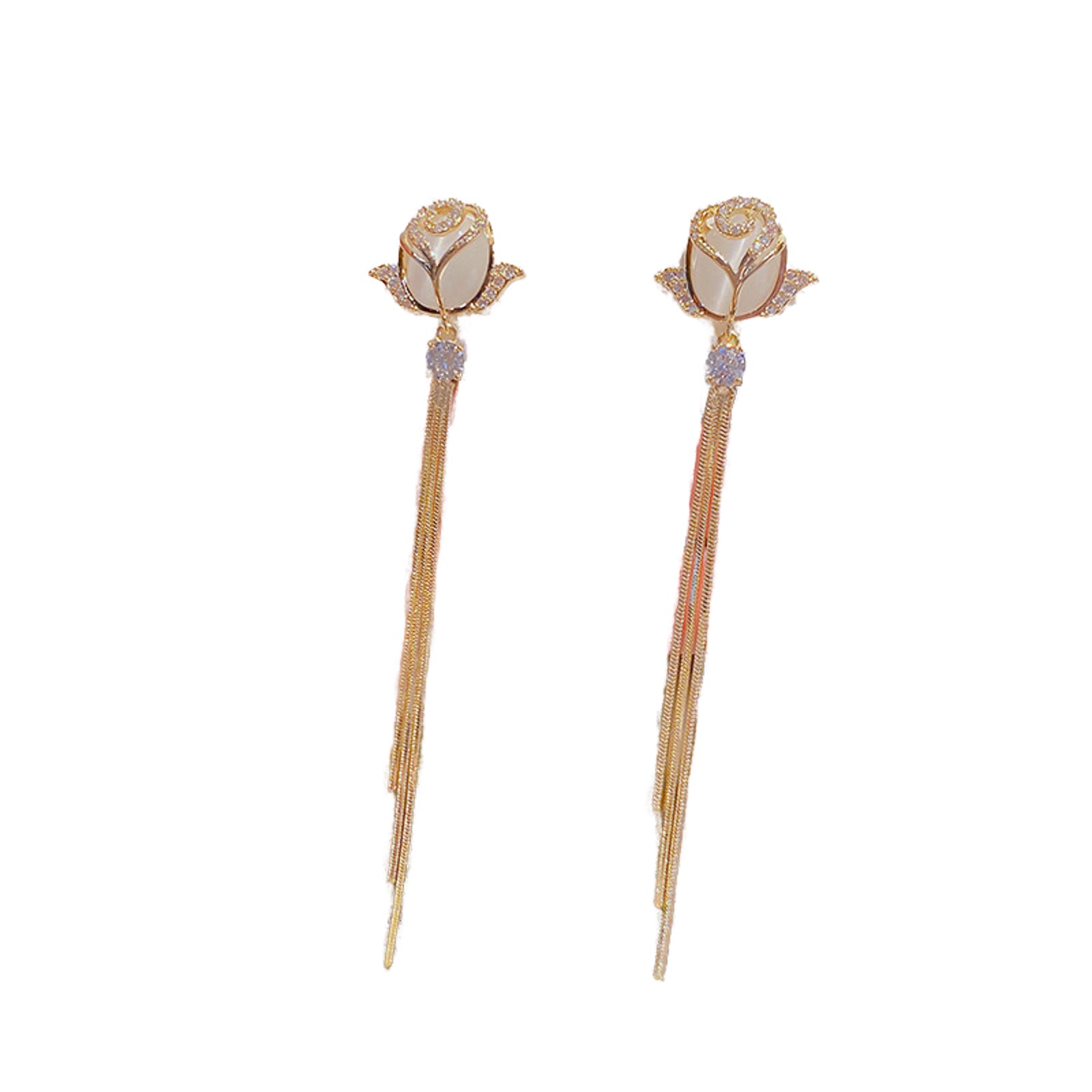 Elegant Gold Pearl Fan Stud Earrings – Sparkling Pavé Crystal Shell Earrings, Luxury Wedding and Evening Jewelry for Women