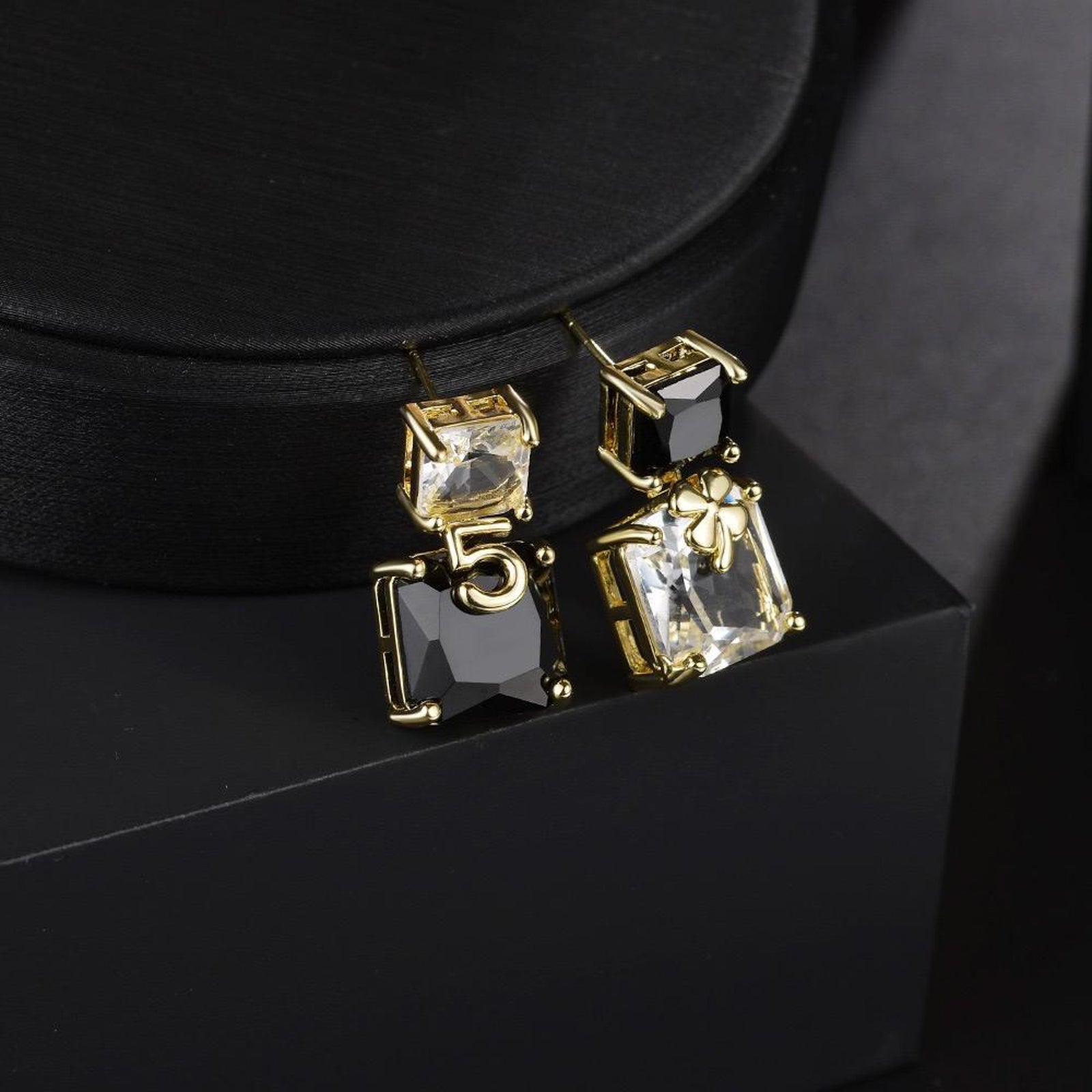 Luxury Black & White Crystal Drop Earrings for Women