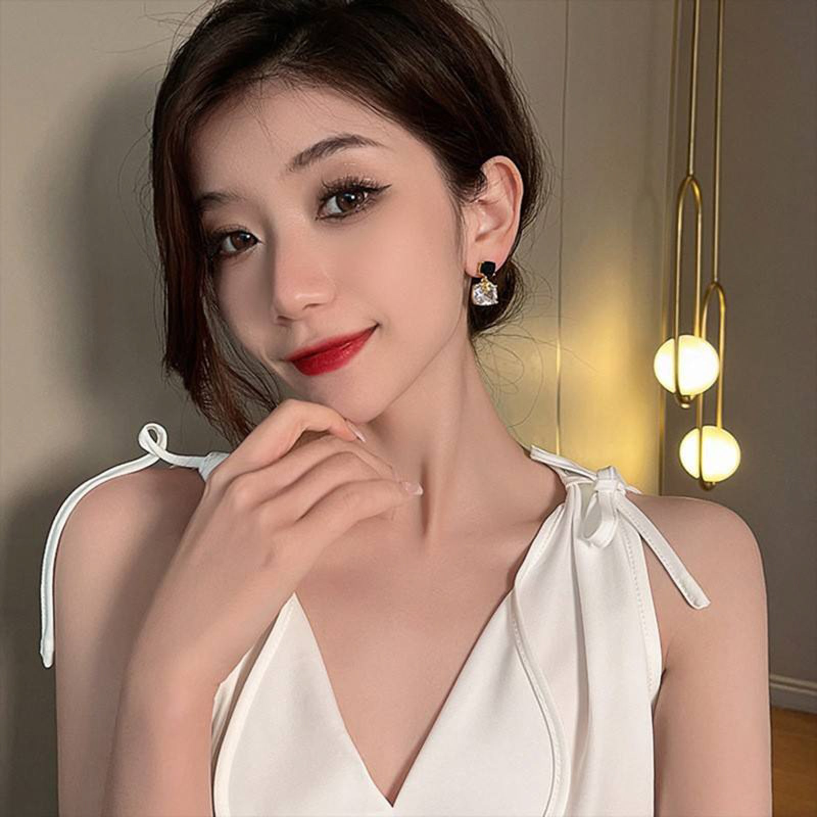 Luxury Black & White Crystal Drop Earrings for Women