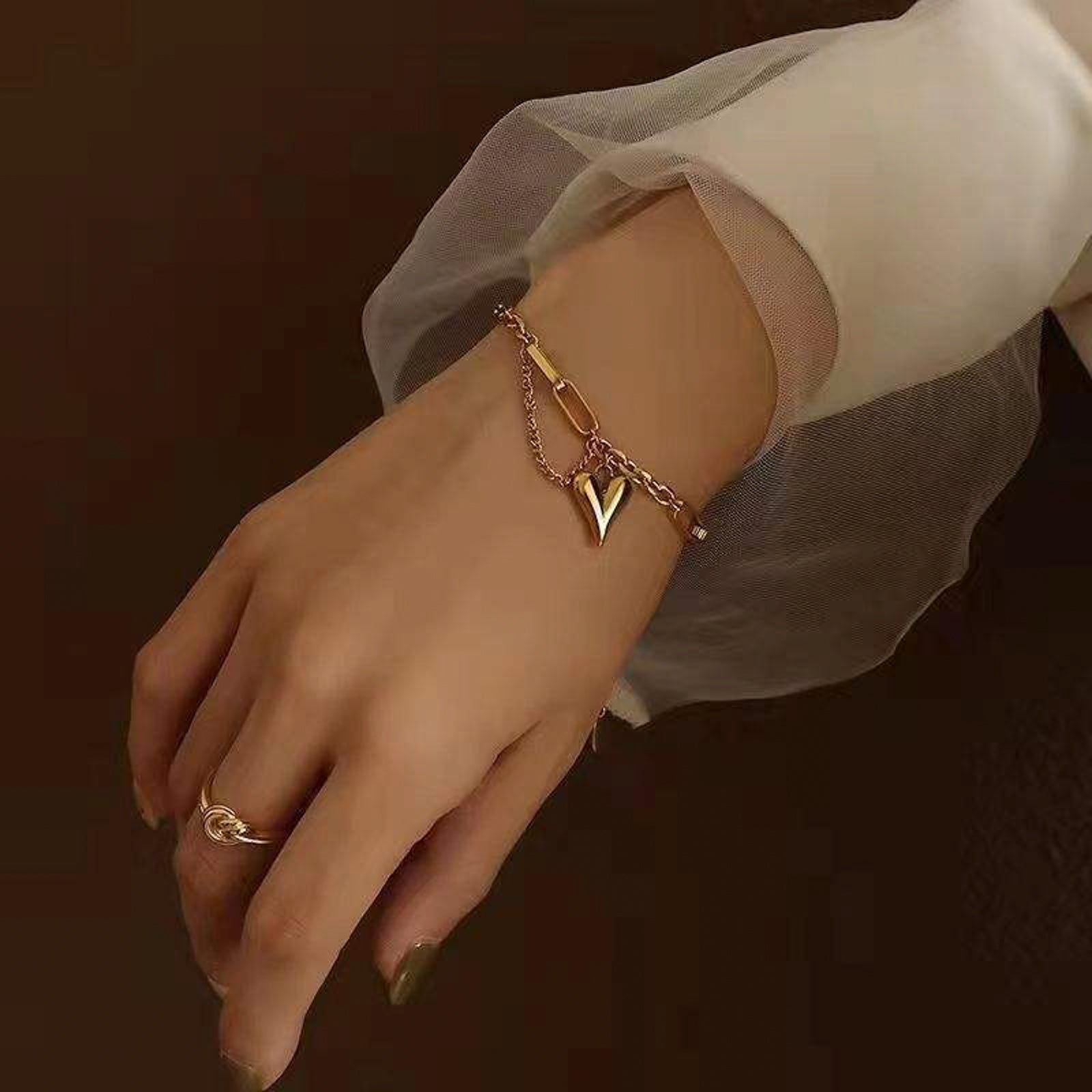 Gold-Plated Heart Charm Bracelet for Women