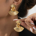 Gold Plated Fan-Shaped Statement Earrings for Women | Designer Imitation Jewelry