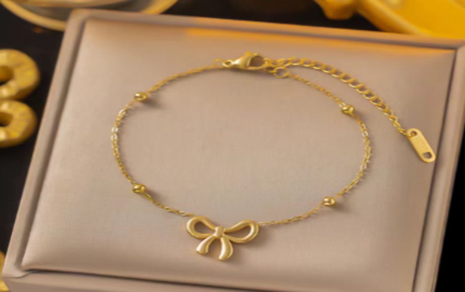 Elegant Gold Bow Charm Bracelet for Women | Minimal Imitation Jewellery | Adjustable Chain Bracelet