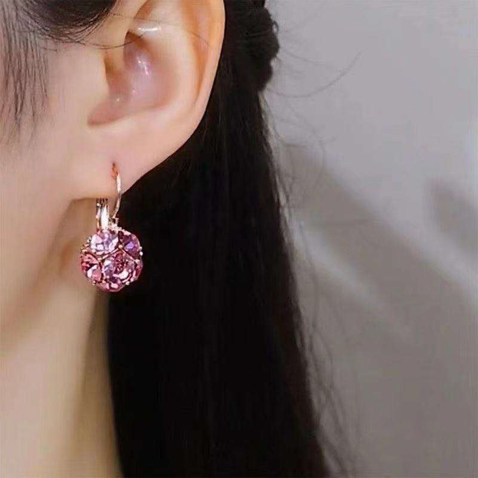 Luxurious Purple Resin Sphere Earrings with Gold Flakes & Lever-Back Clasps