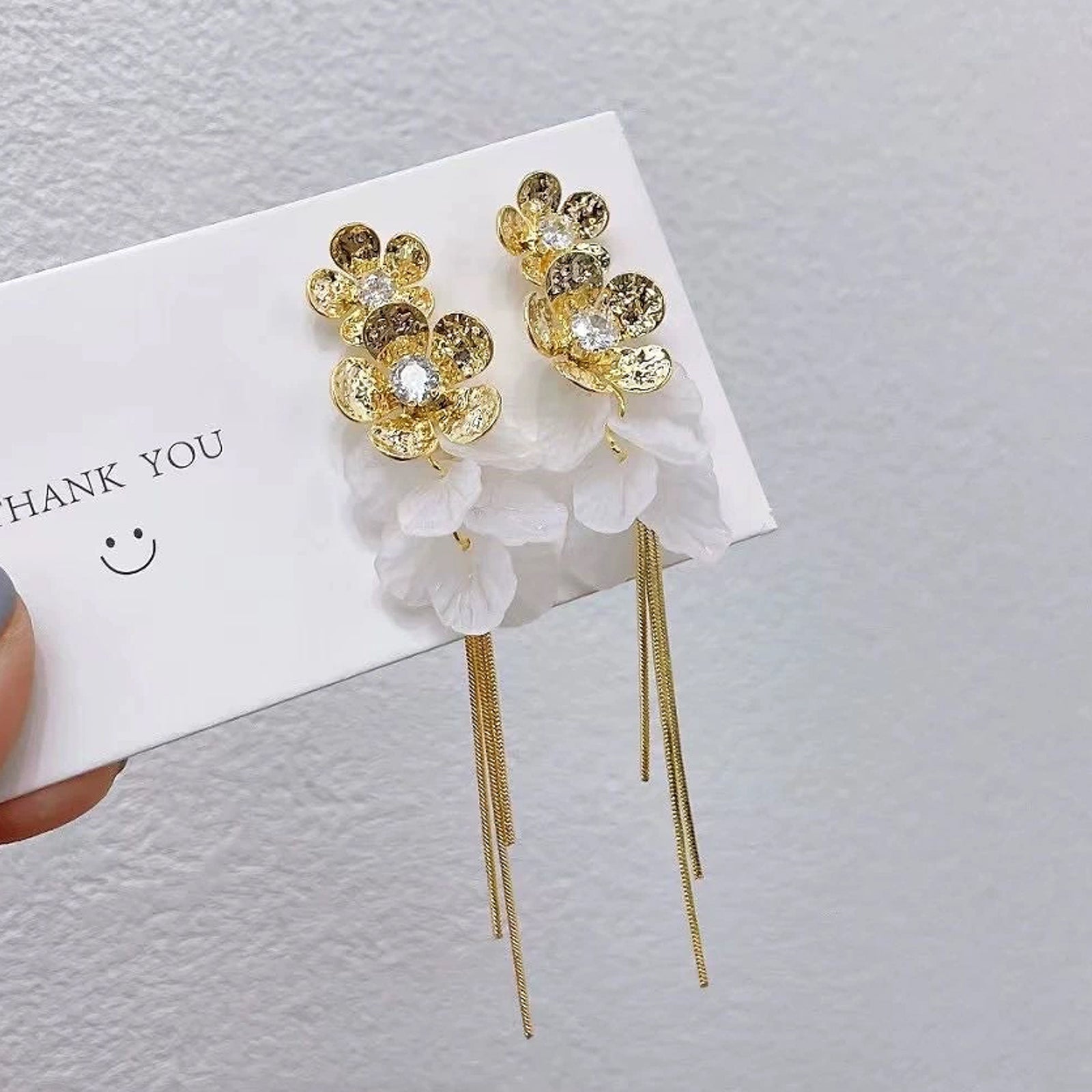 Gold-Plated Floral Tassel Drop Earrings for Women