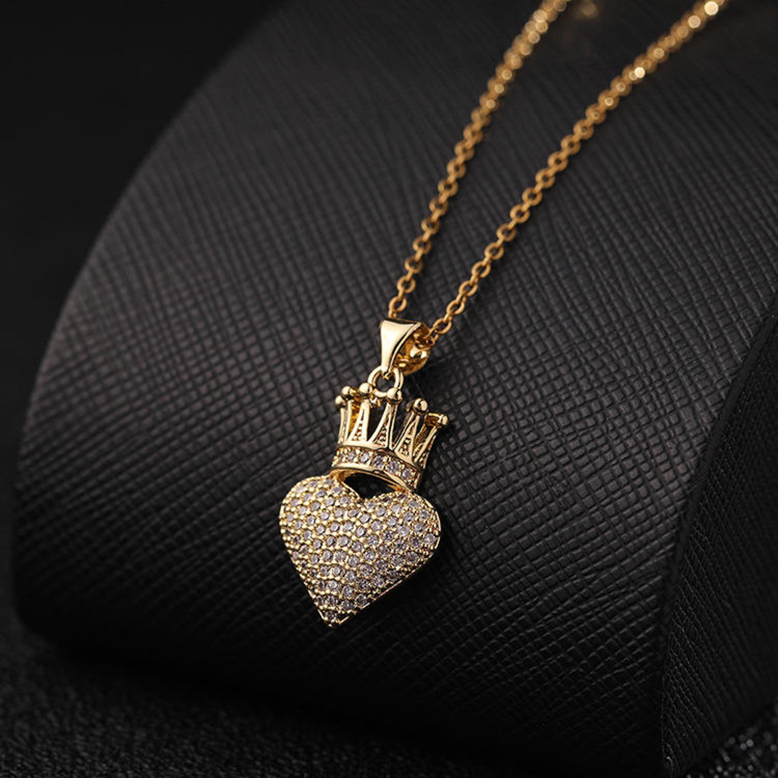Gold Plated Crown Heart Pendant Necklace for Women | Crystal Studded Imitation Jewellery Chain