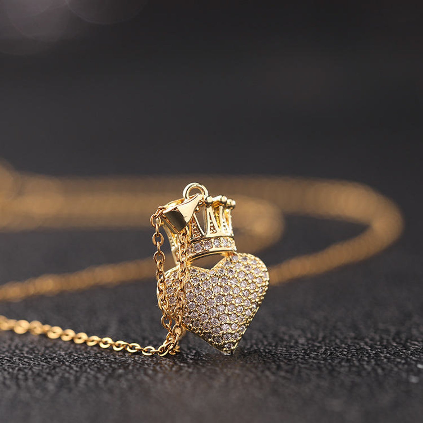 Gold Plated Crown Heart Pendant Necklace for Women | Crystal Studded Imitation Jewellery Chain