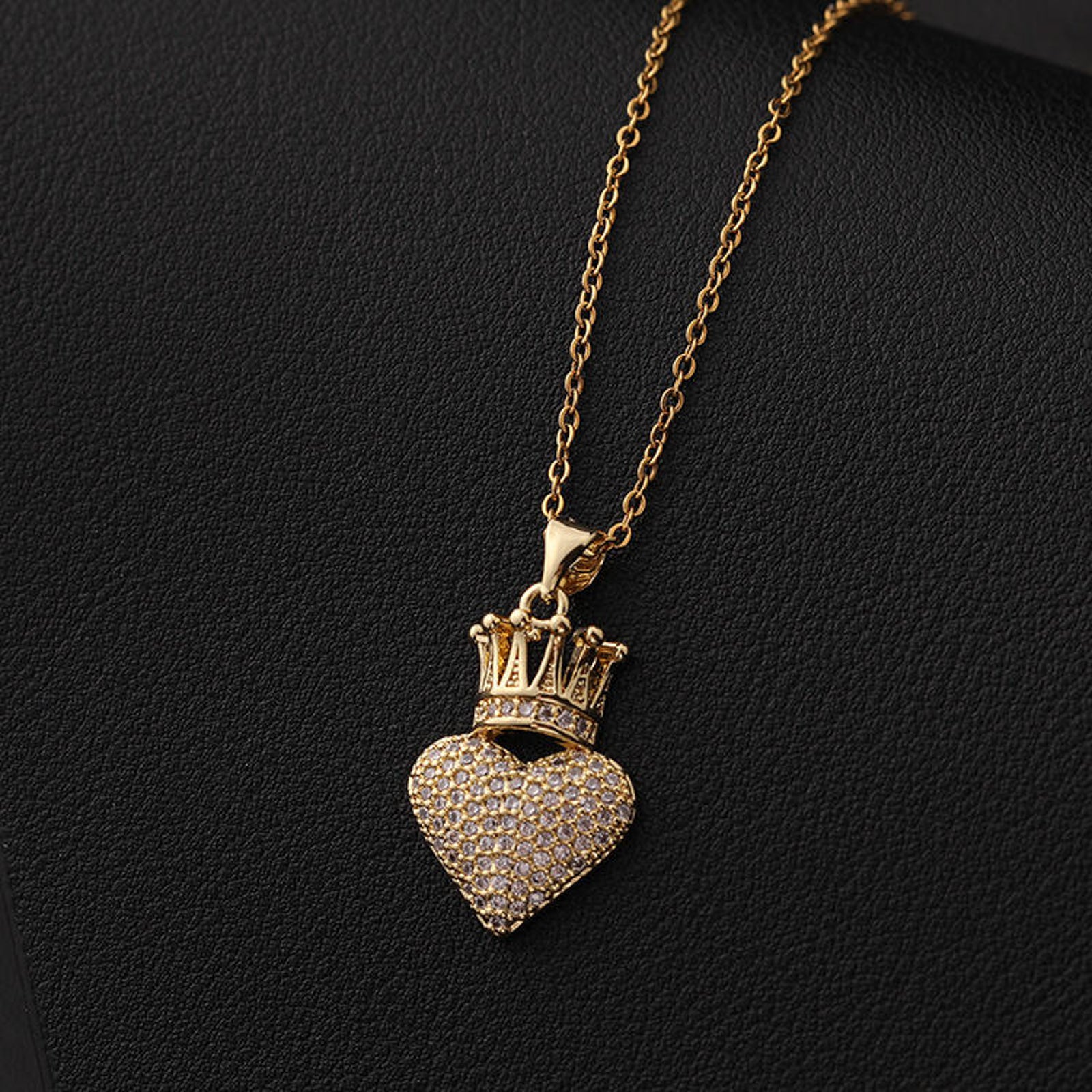 Gold Plated Crown Heart Pendant Necklace for Women | Crystal Studded Imitation Jewellery Chain