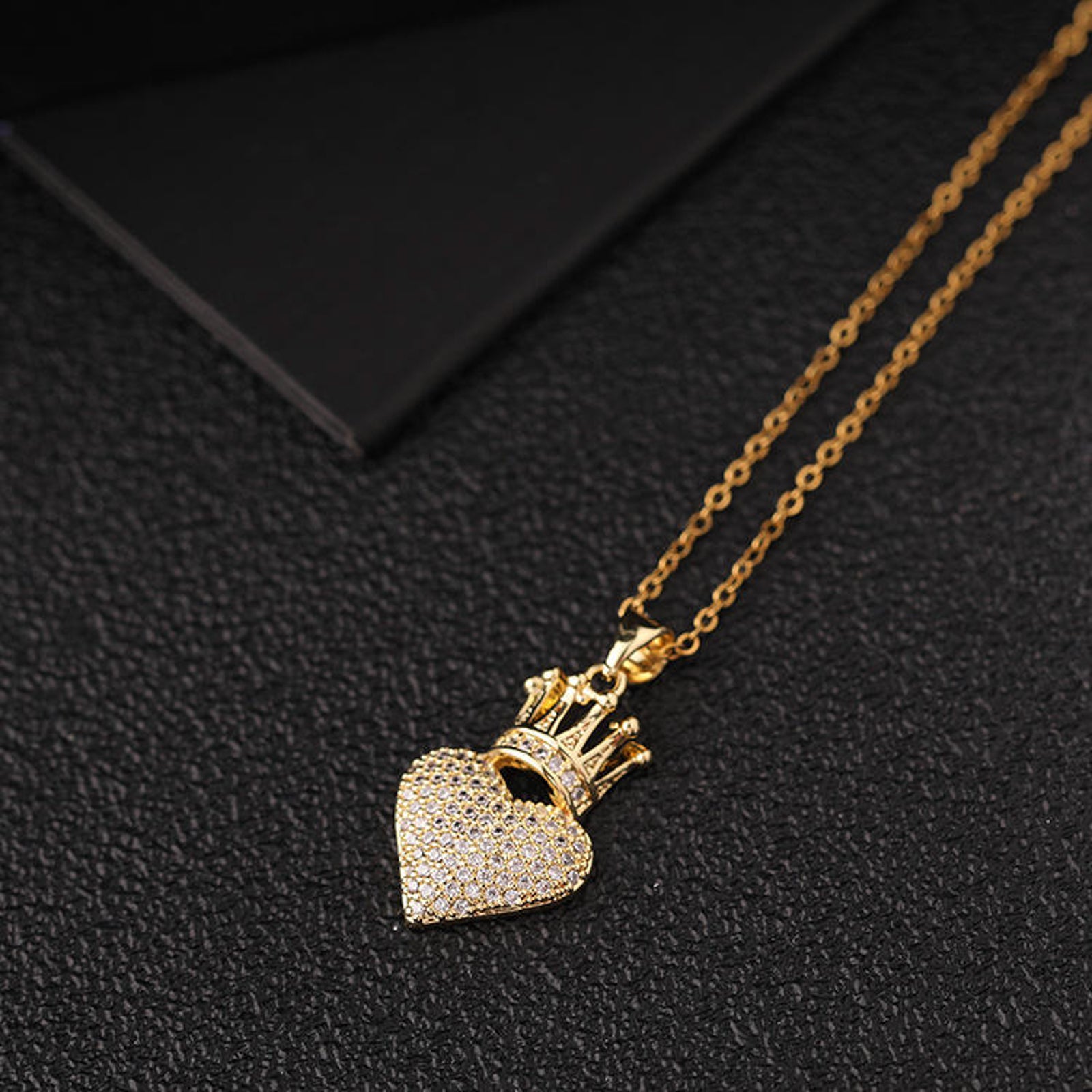 Gold Plated Crown Heart Pendant Necklace for Women | Crystal Studded Imitation Jewellery Chain