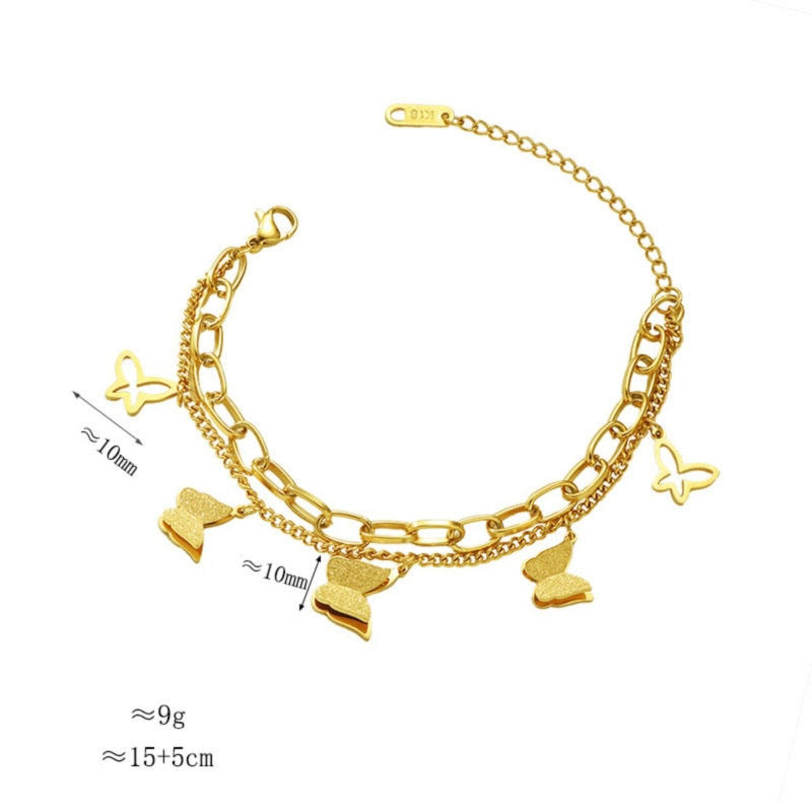 Gold Butterfly Charm Bracelet – Dainty Layered Chain Jewelry for Women