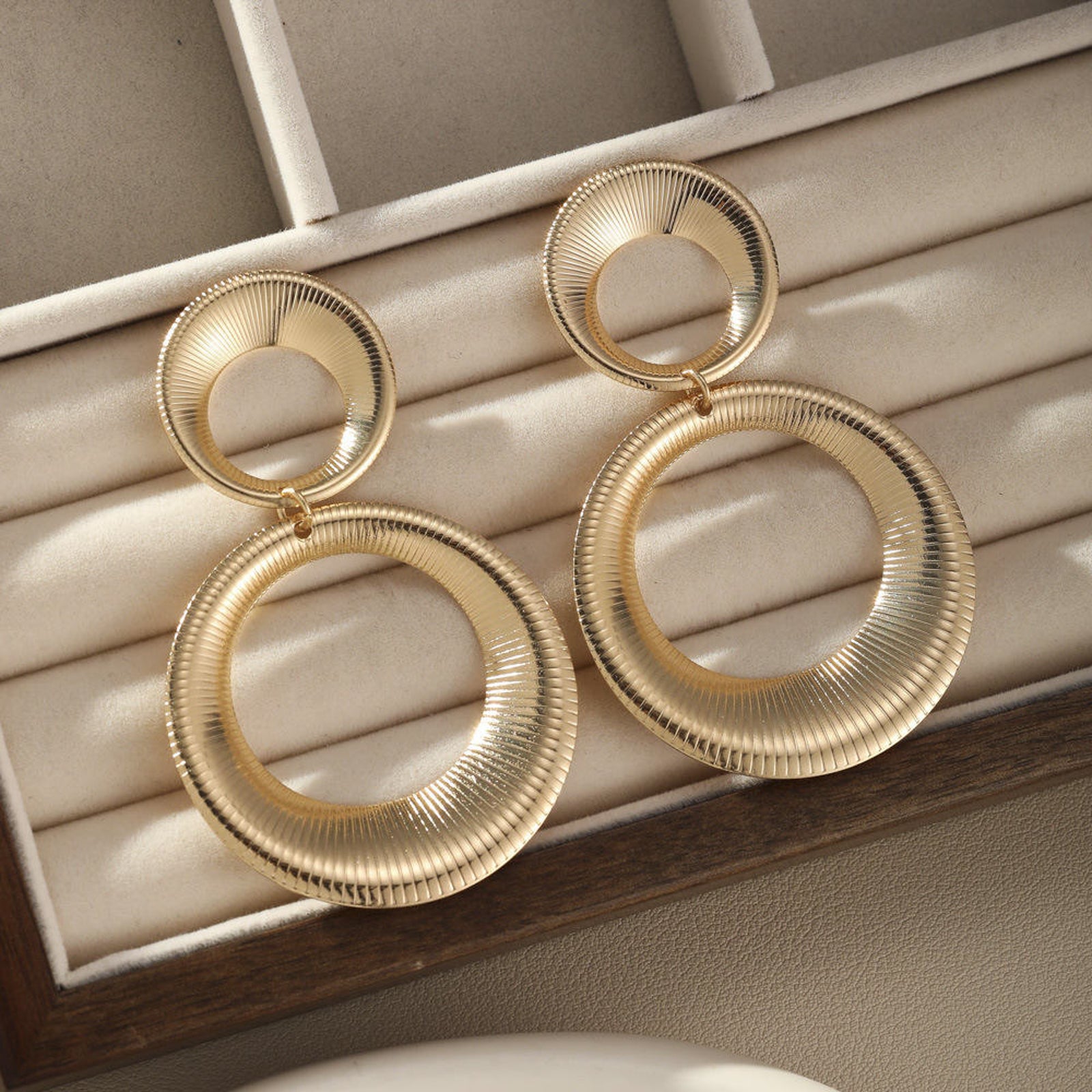 Textured Gold Double Hoop Earrings – Bold Statement Jewelry for Modern Style