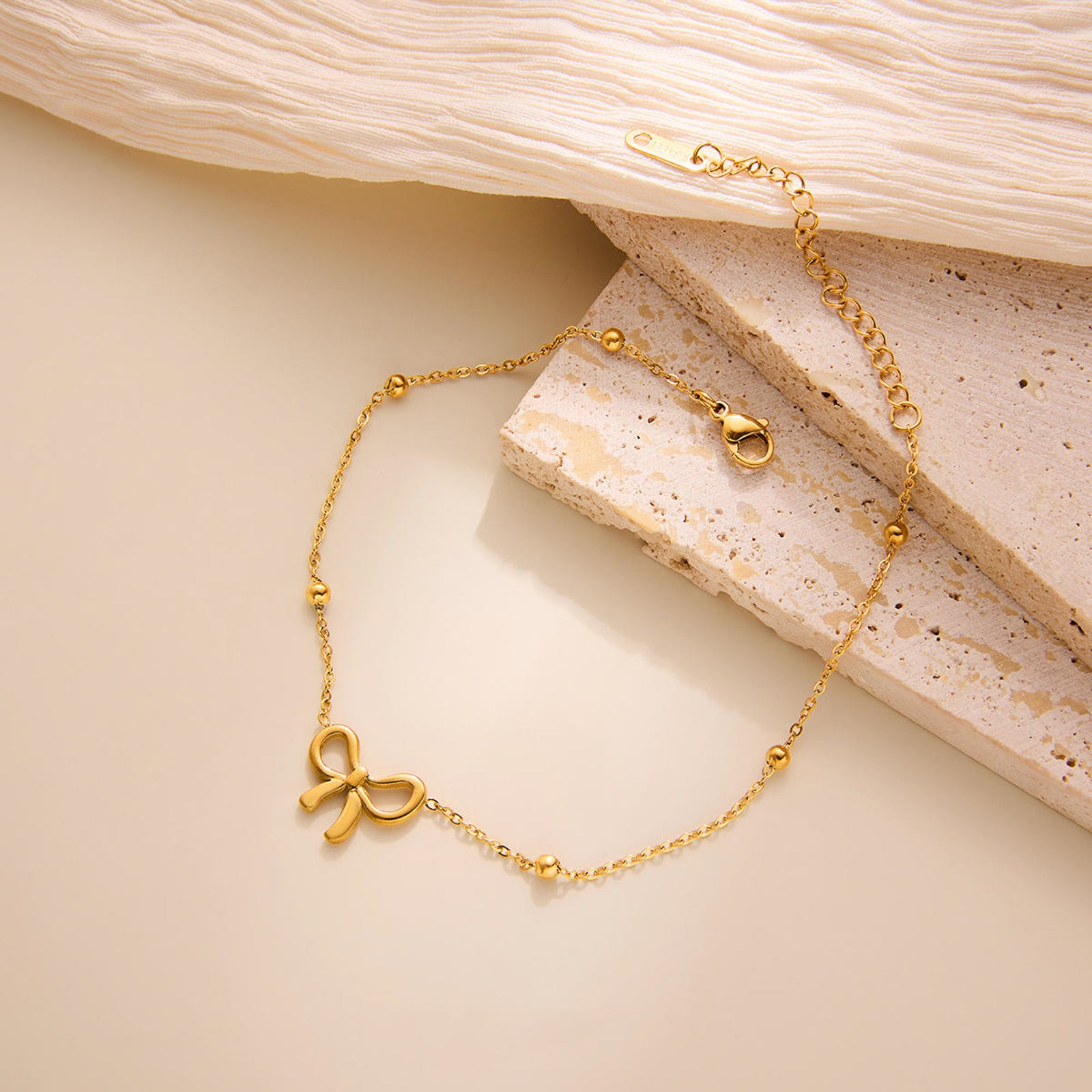 Elegant Gold Bow Charm Bracelet for Women | Minimal Imitation Jewellery | Adjustable Chain Bracelet