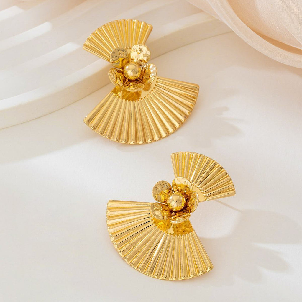 Gold Plated Fan-Shaped Statement Earrings for Women | Designer Imitation Jewelry