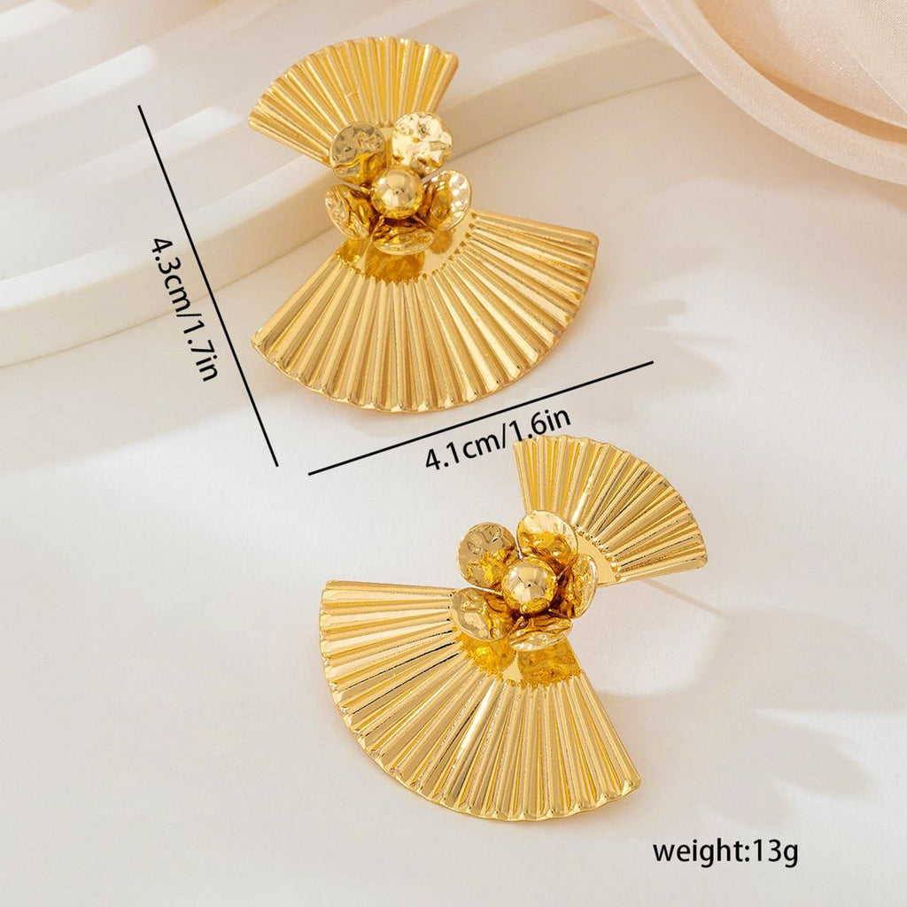 Gold Plated Fan-Shaped Statement Earrings for Women | Designer Imitation Jewelry