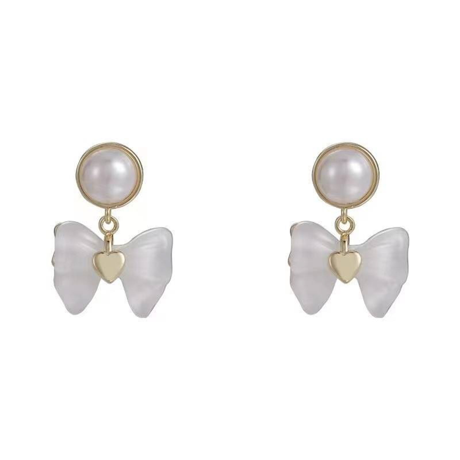 Pearl Heart Bow Drop Earrings – Cute Korean-Inspired Jewelry for Romantic Looks