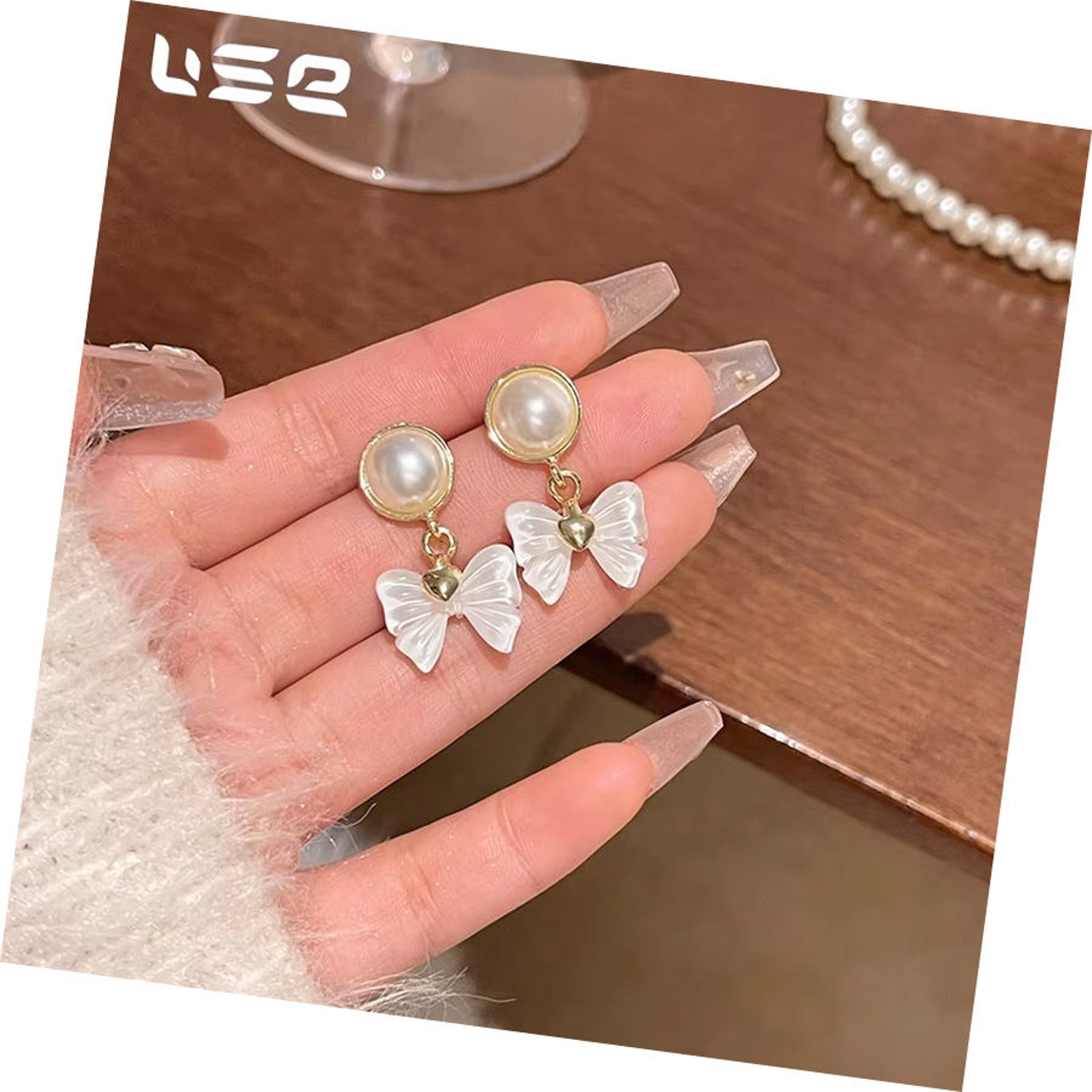 Pearl Heart Bow Drop Earrings – Cute Korean-Inspired Jewelry for Romantic Looks