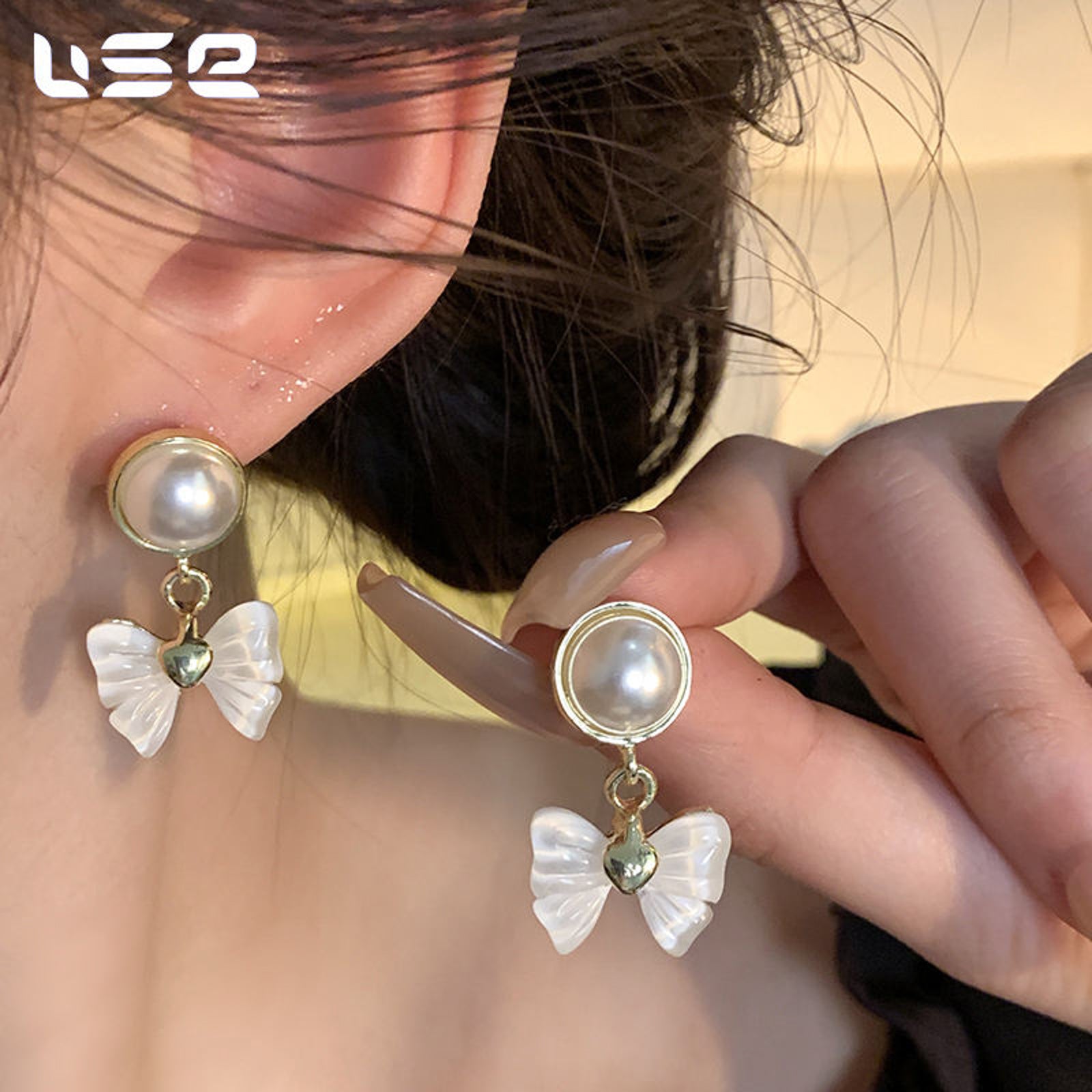 Pearl Heart Bow Drop Earrings – Cute Korean-Inspired Jewelry for Romantic Looks
