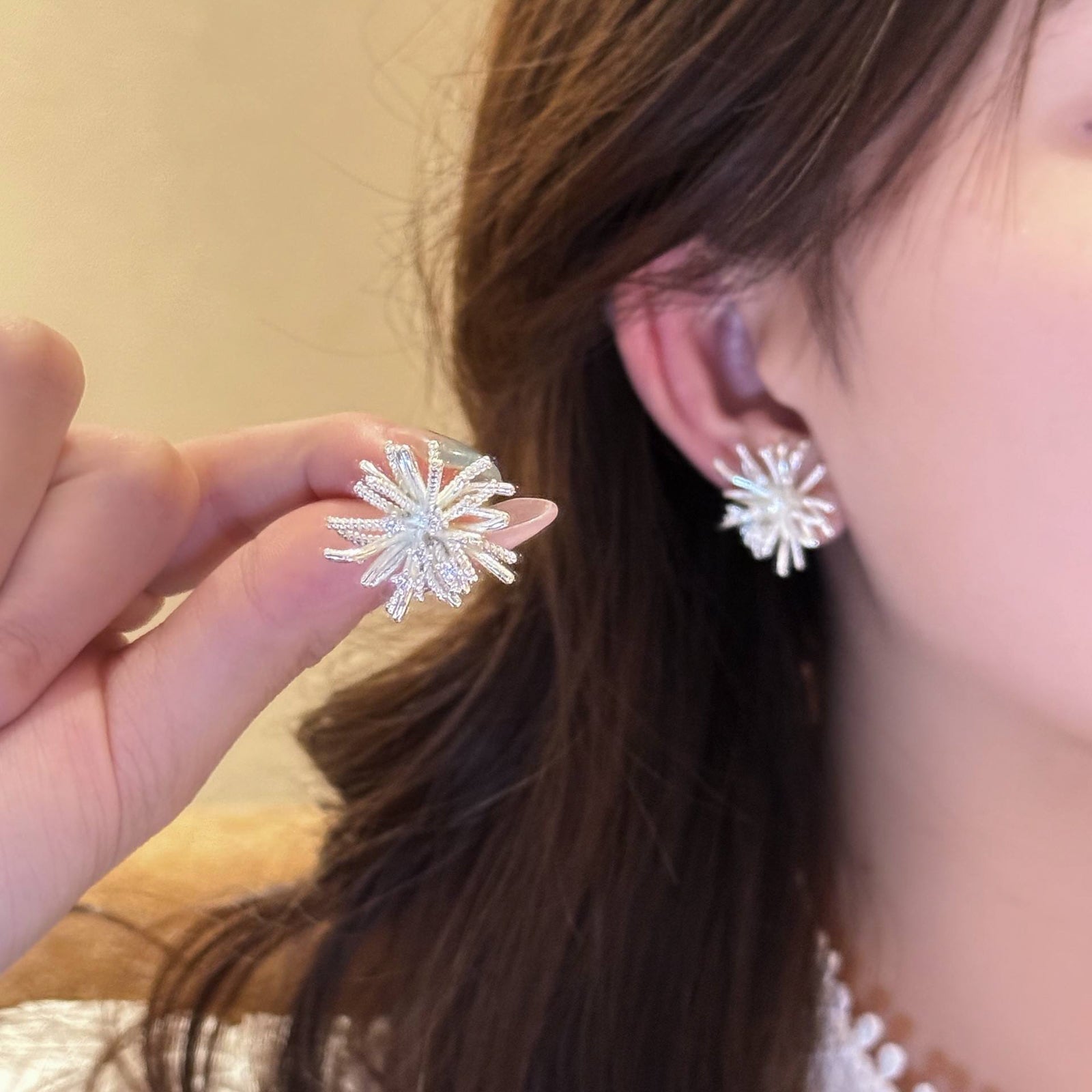 Elegant Silver Starburst Stud Earrings with Sparkling Crystals | Perfect for Bridal & Everyday Wear