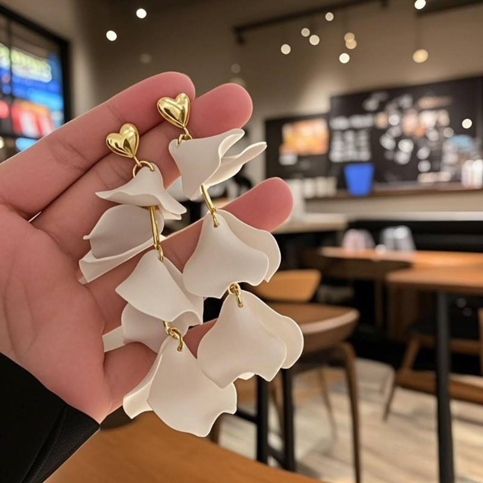 White Petal Cascading Drop Earrings