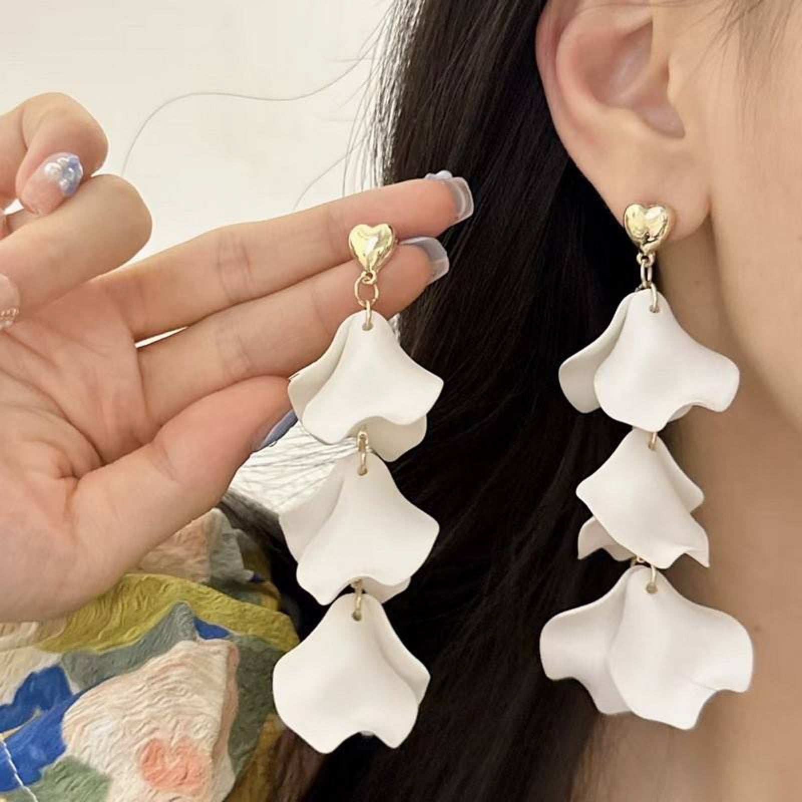 White Petal Cascading Drop Earrings