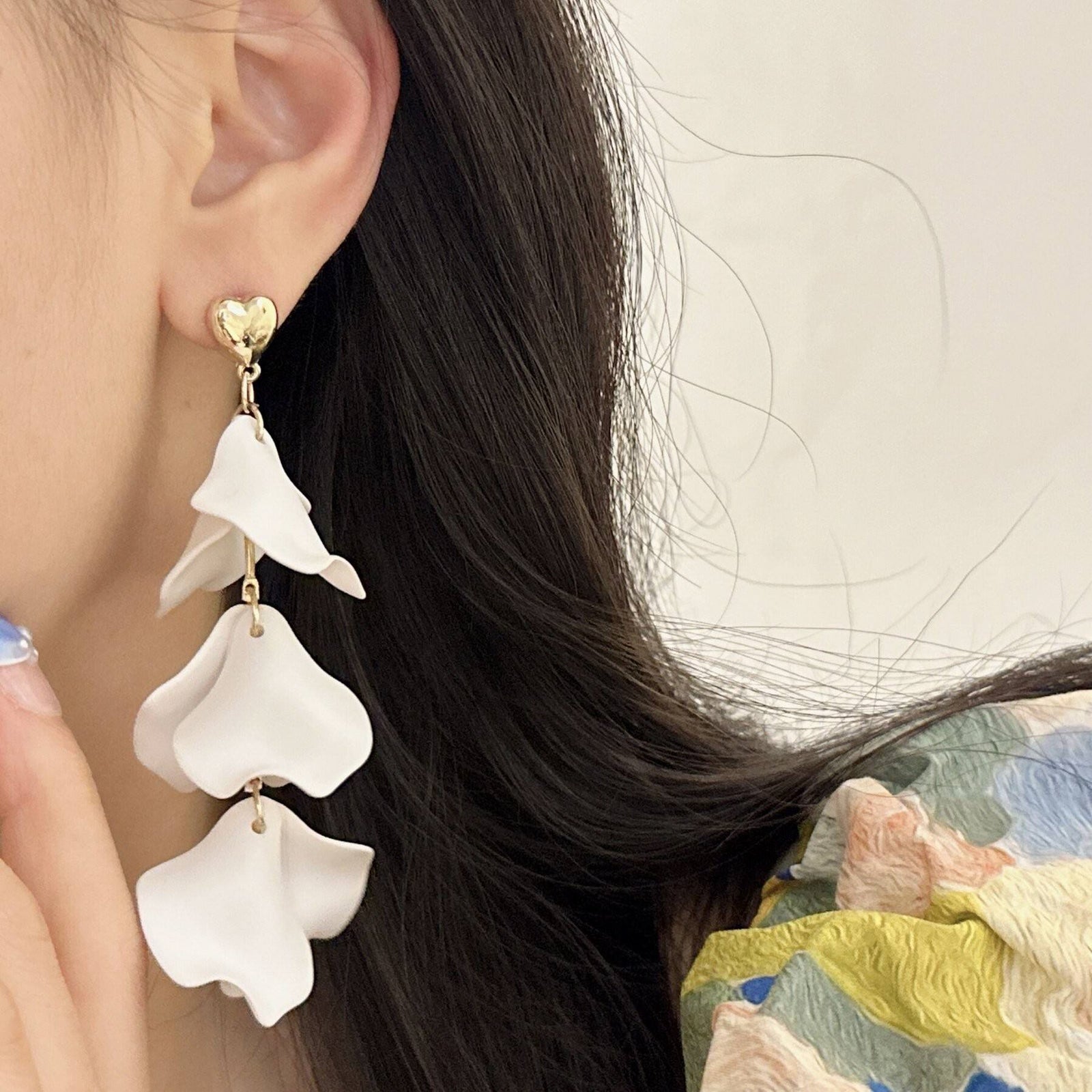 White Petal Cascading Drop Earrings