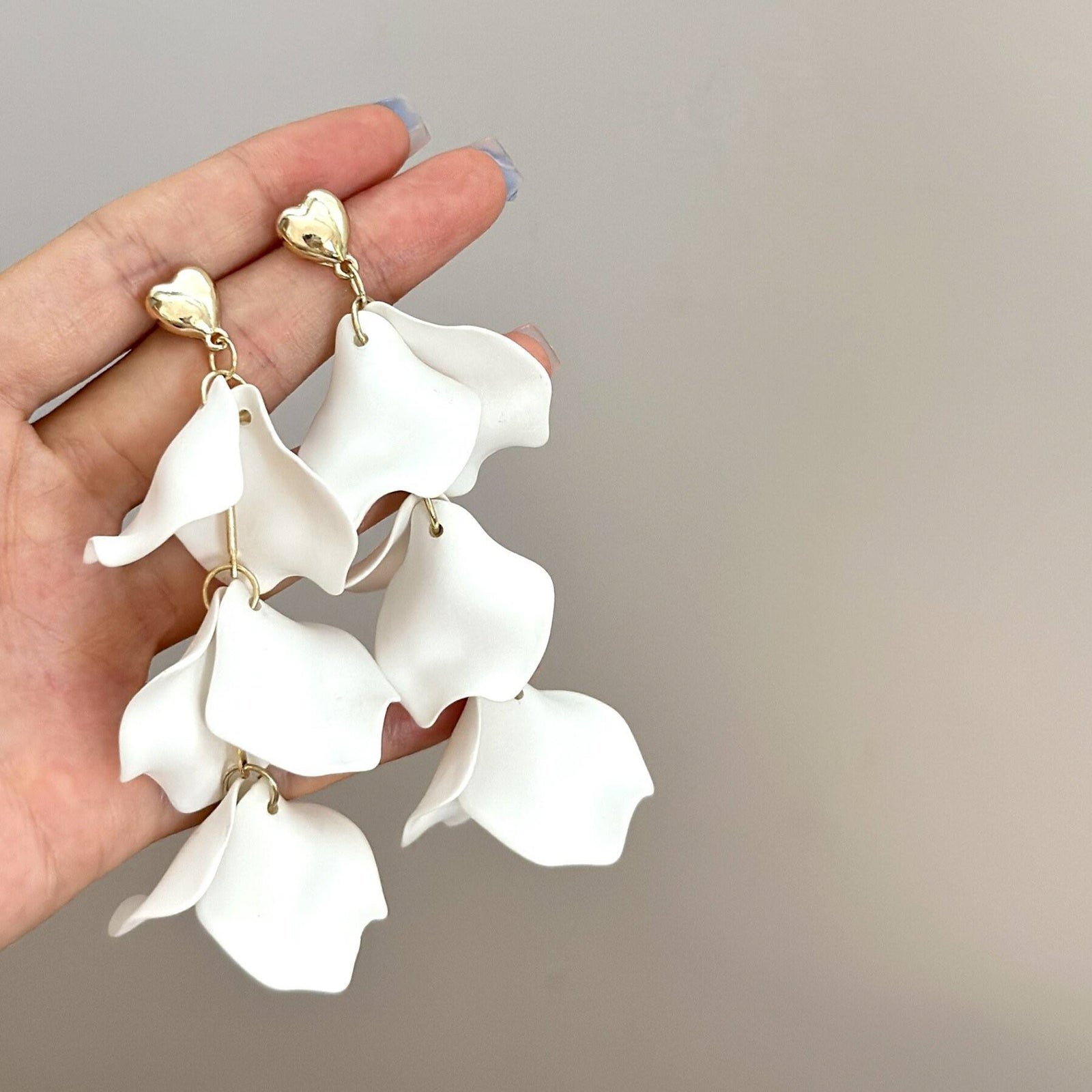 White Petal Cascading Drop Earrings
