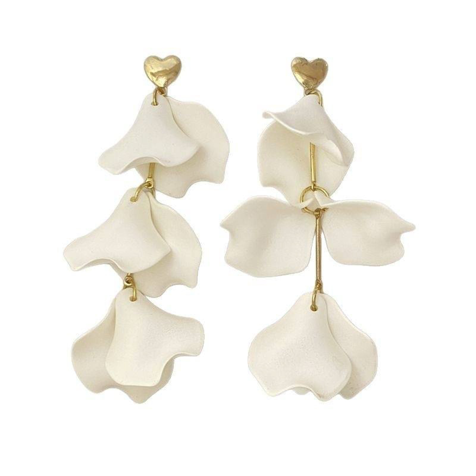 White Petal Cascading Drop Earrings