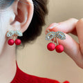 Sparkling Rhinestone Cherry Stud Earrings