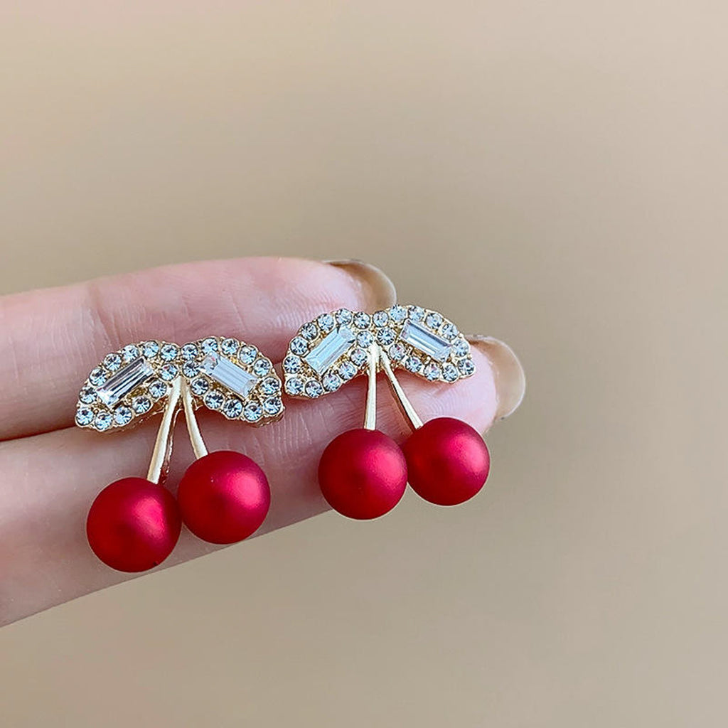 Sparkling Rhinestone Cherry Stud Earrings