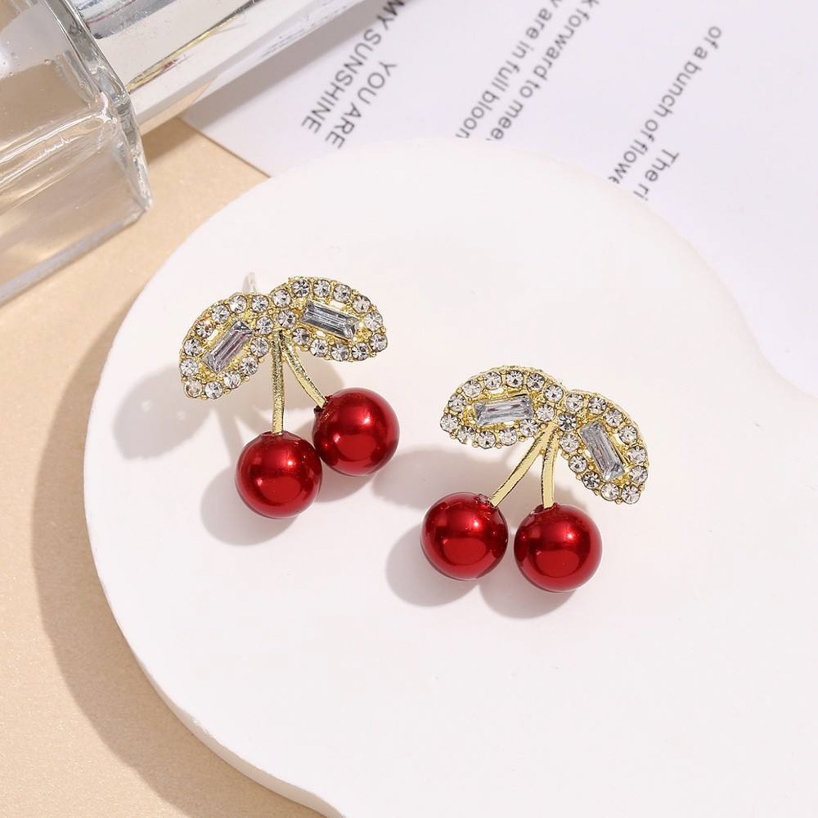 Sparkling Rhinestone Cherry Stud Earrings