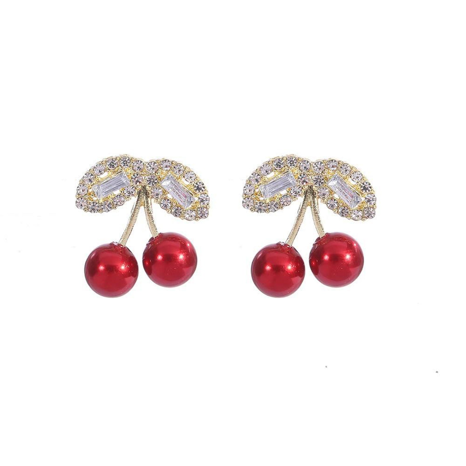 Sparkling Rhinestone Cherry Stud Earrings