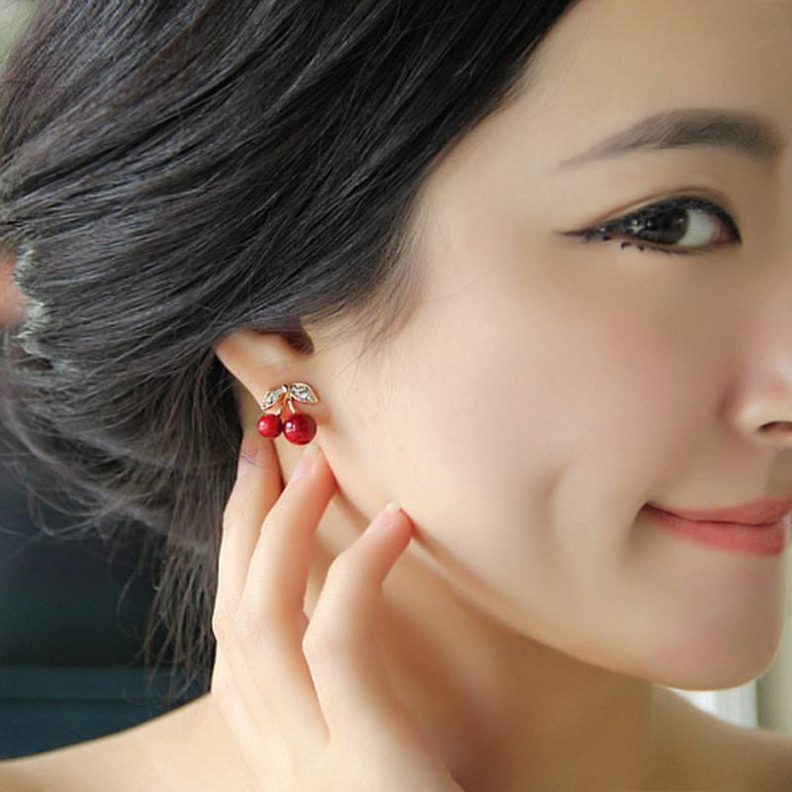 Sparkling Rhinestone Cherry Stud Earrings