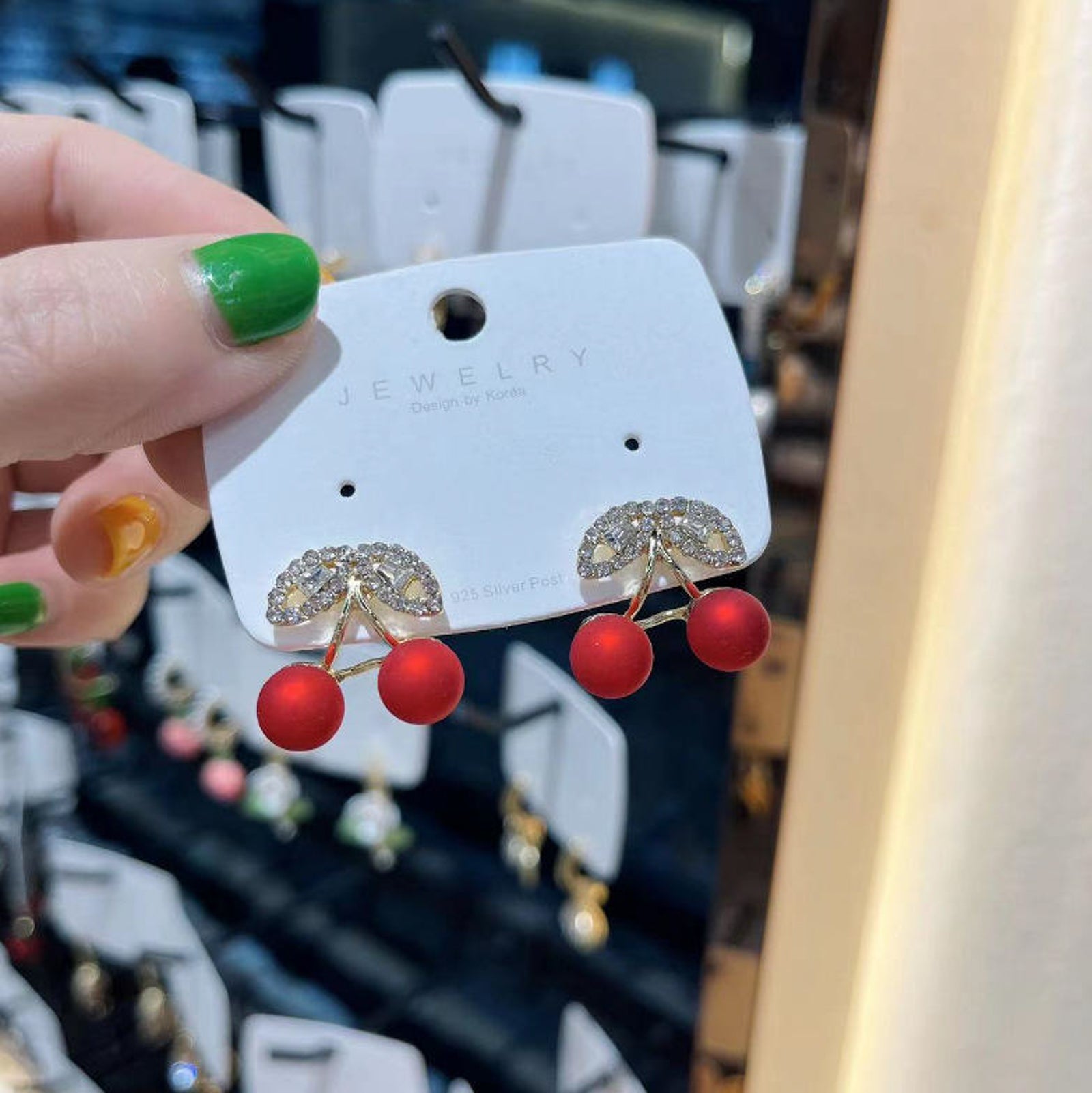 Sparkling Rhinestone Cherry Stud Earrings