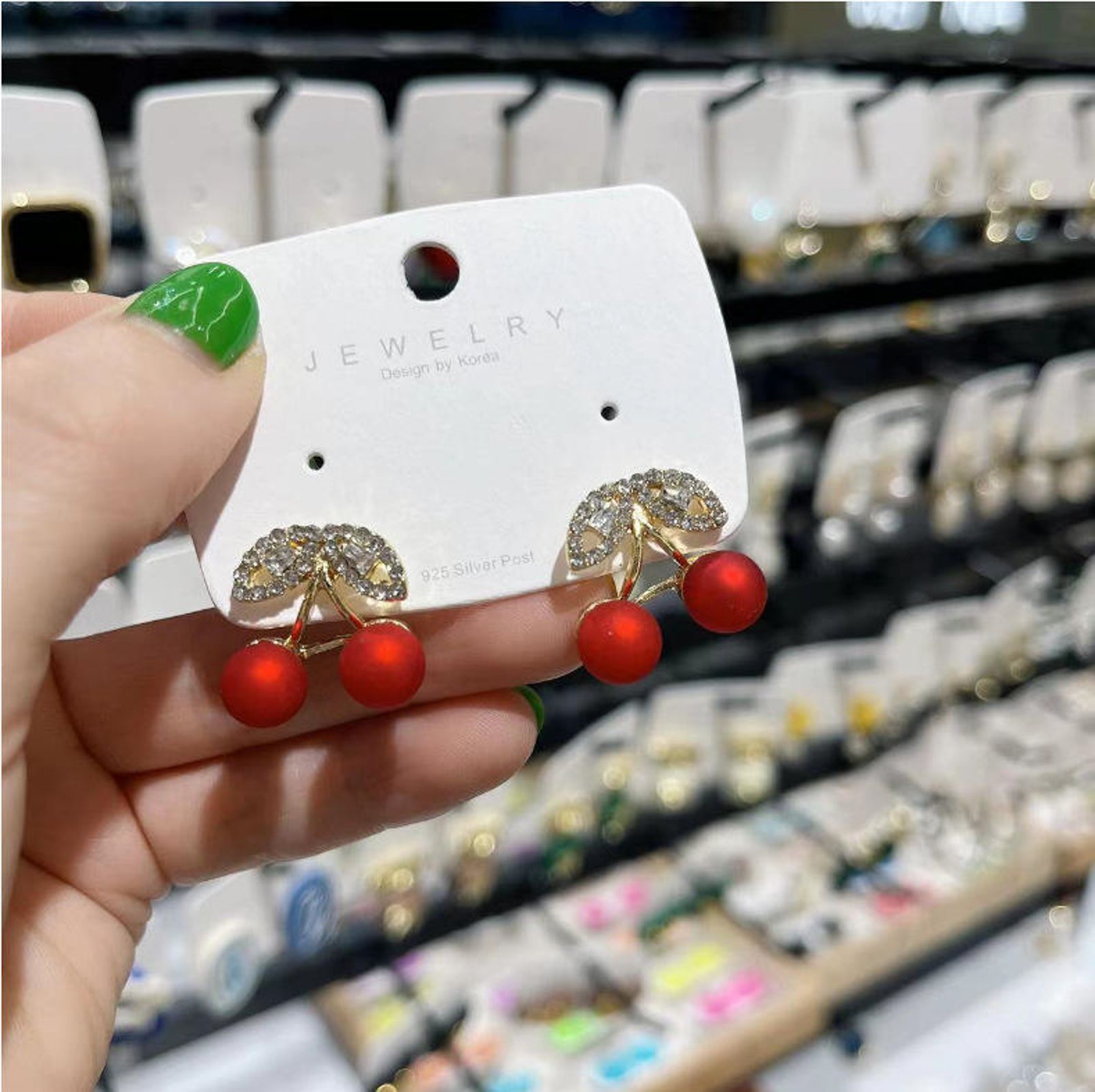 Sparkling Rhinestone Cherry Stud Earrings