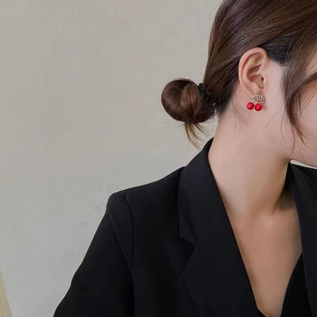 Sparkling Rhinestone Cherry Stud Earrings